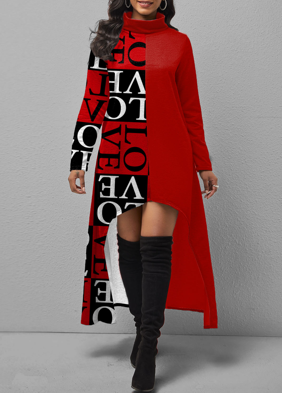 Letter Print Asymmetric Hem Dress