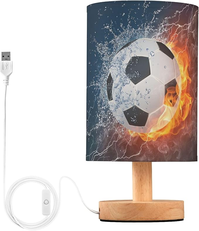 TWINKLETALE Table Lamp Soccer Ball in Fire Flame Water Sport Design American Football Nightstand Lamp