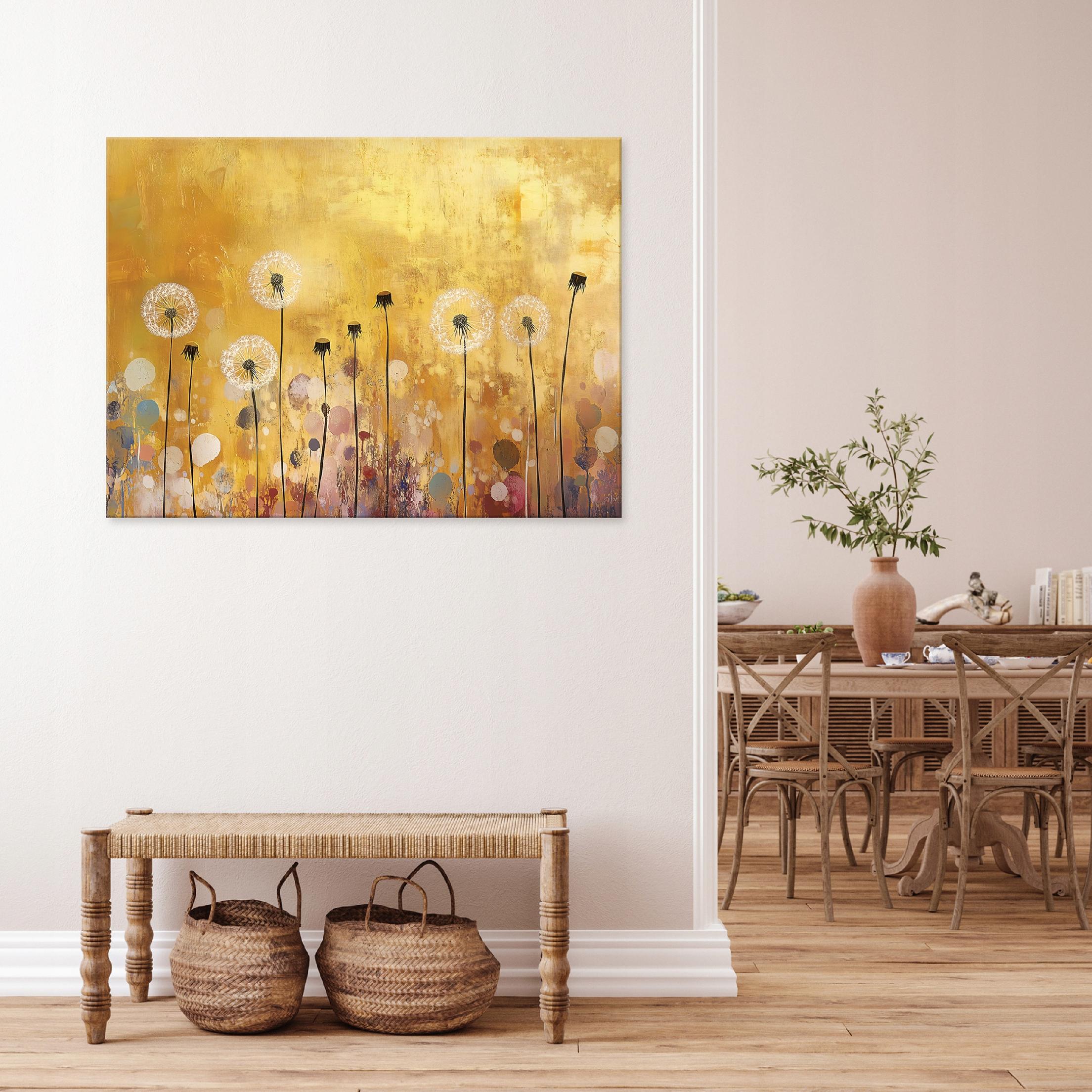 Abstract painting of wildflowers in gold for the bedroom or living room on canvas, 40x30