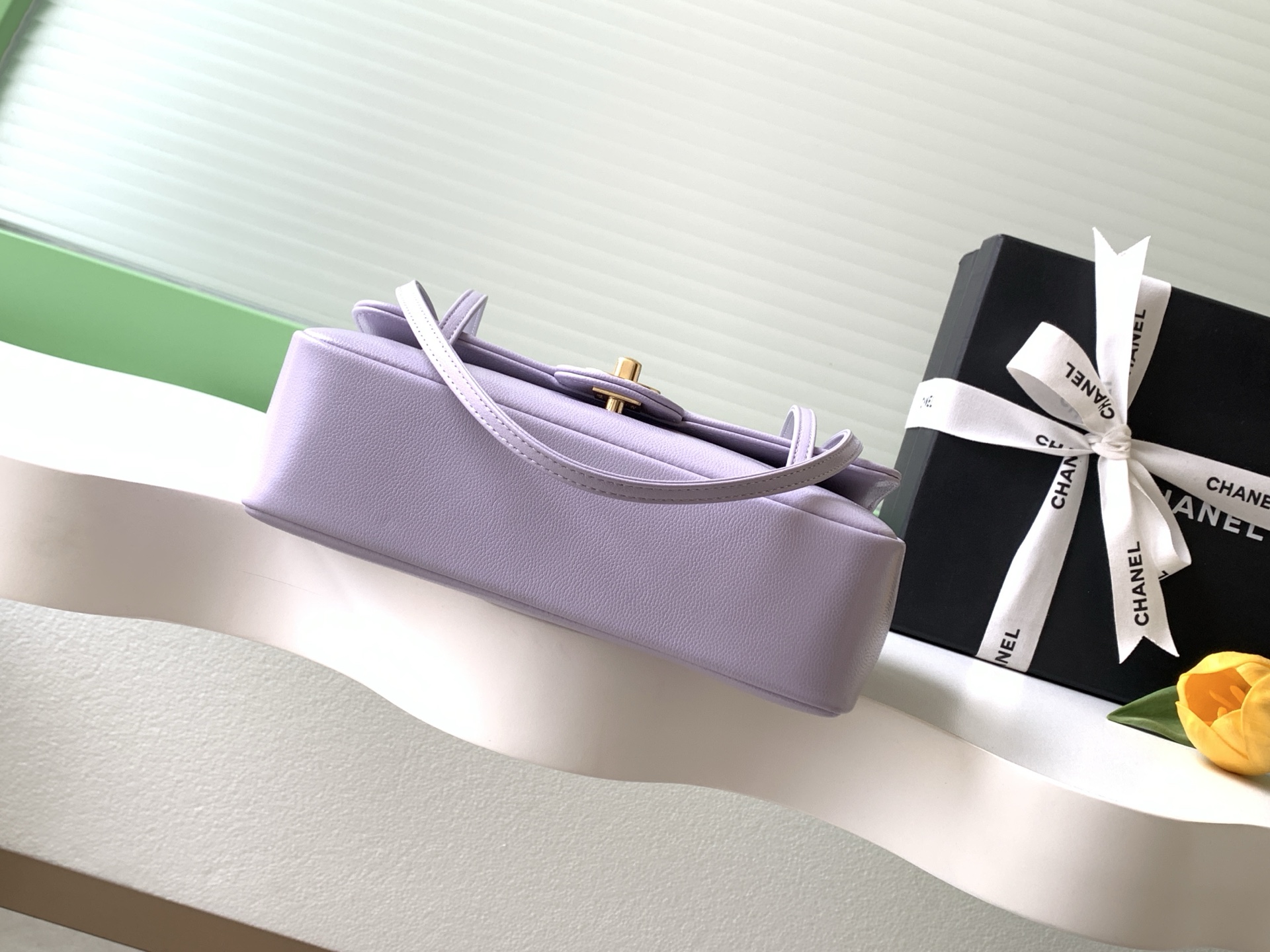 26P Preppy Coco Small Flap Bag in Lavender Grained Shiny Calfskin with Gold-Tone Hardware - Mocuir