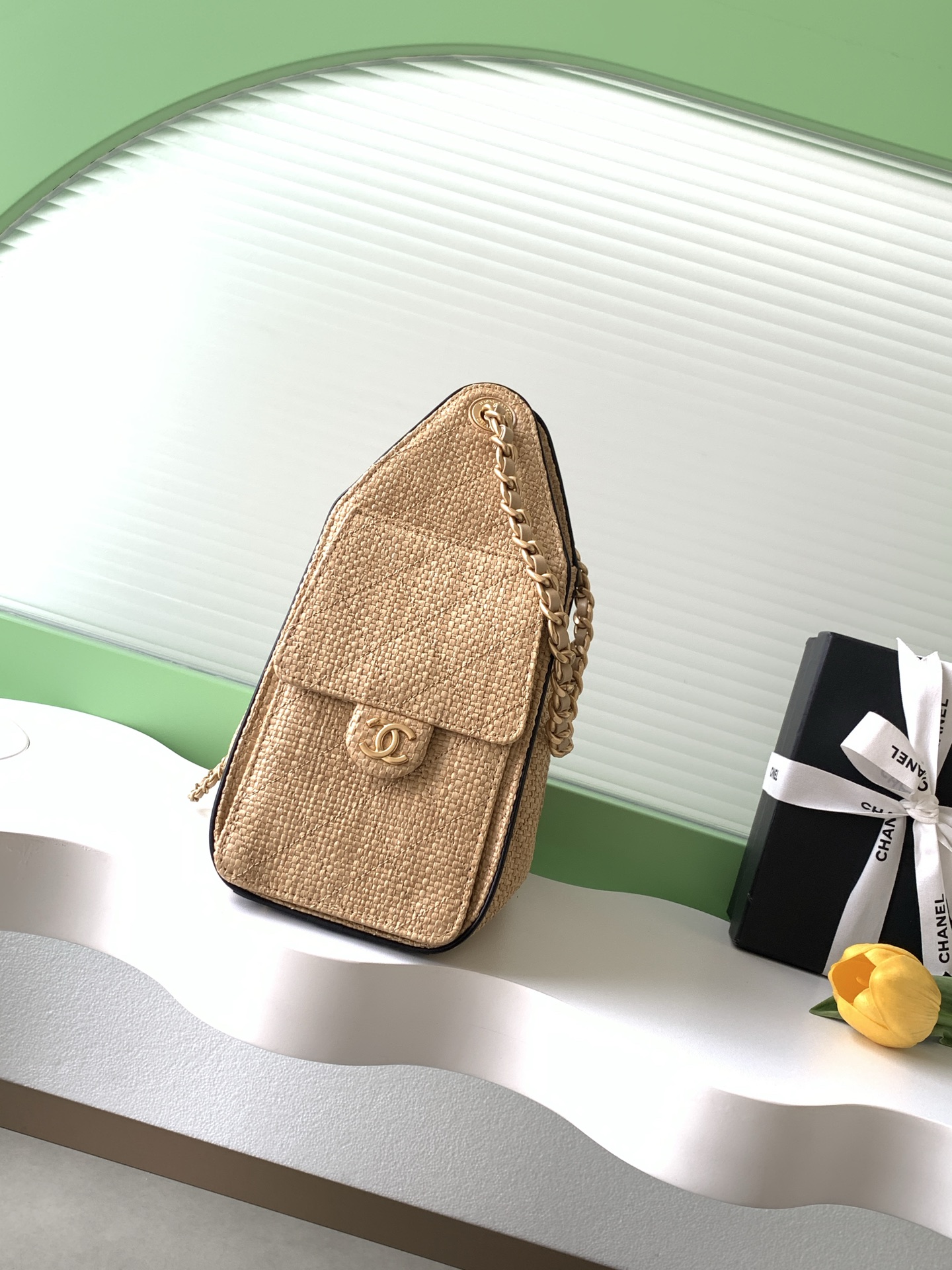 Small 25 Hobo Bag in Beige Braided Raffia (26C Cruise Collection) - Mocuir