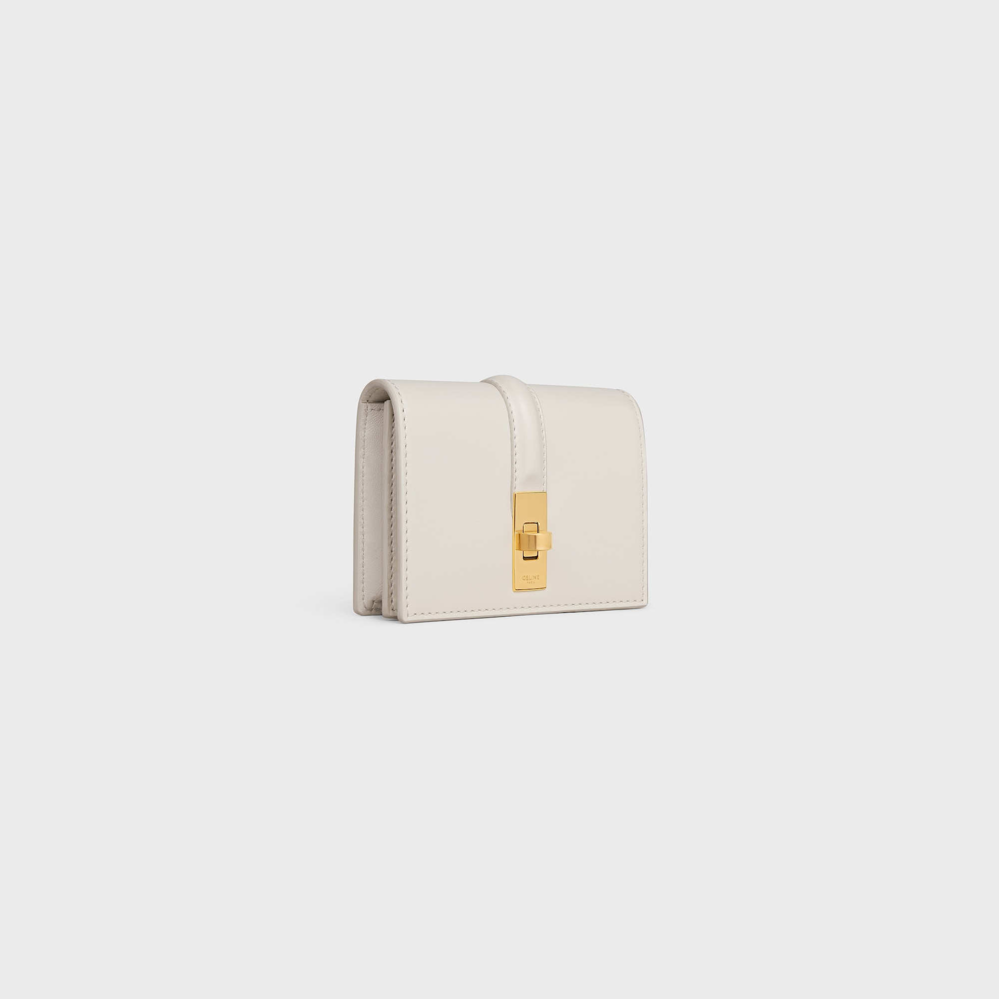 CARD HOLDER WITH FLAP 16 IN SATINATED CALFSKIN WHITE COTTON