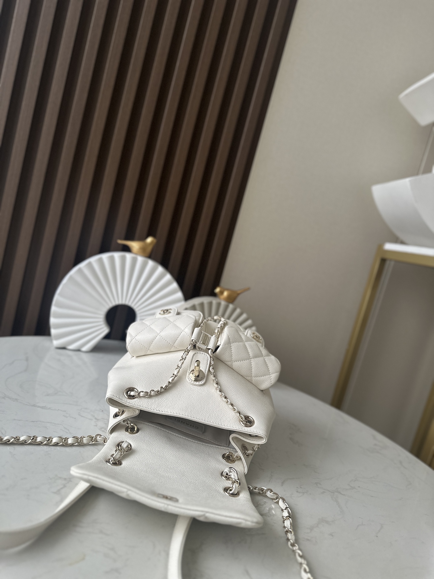 Classic Quilted Caviar Duma Backpack in White (Gold Hardware) - Mocuir