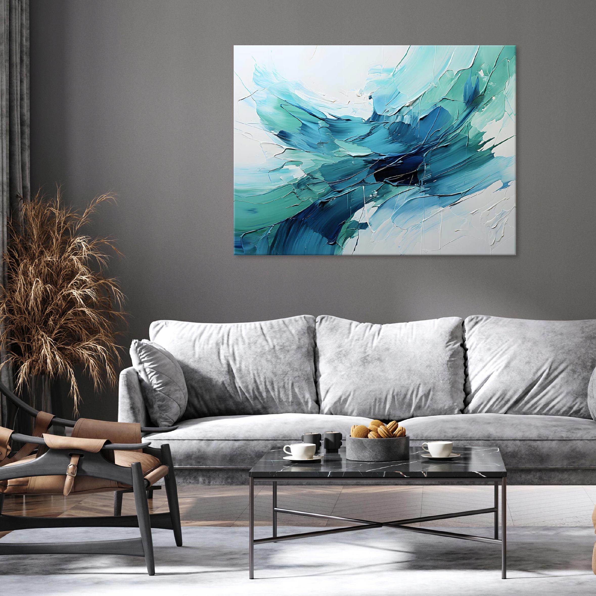 Abstract painting, blue turquoise on canvas, wall, bedroom, living room, 40x30