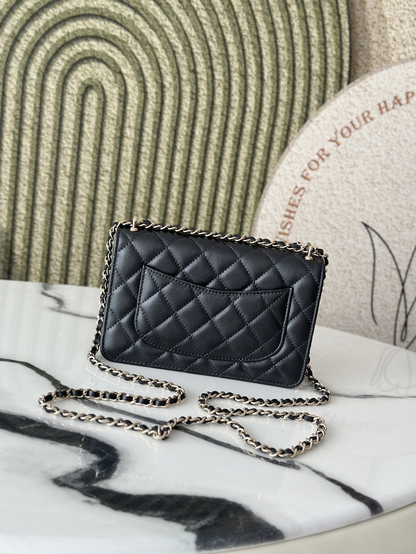 Wallet on Chain with Valentine Charms (AP3984) in Black Lambskin with Gold-Tone Hardware - Mocuir