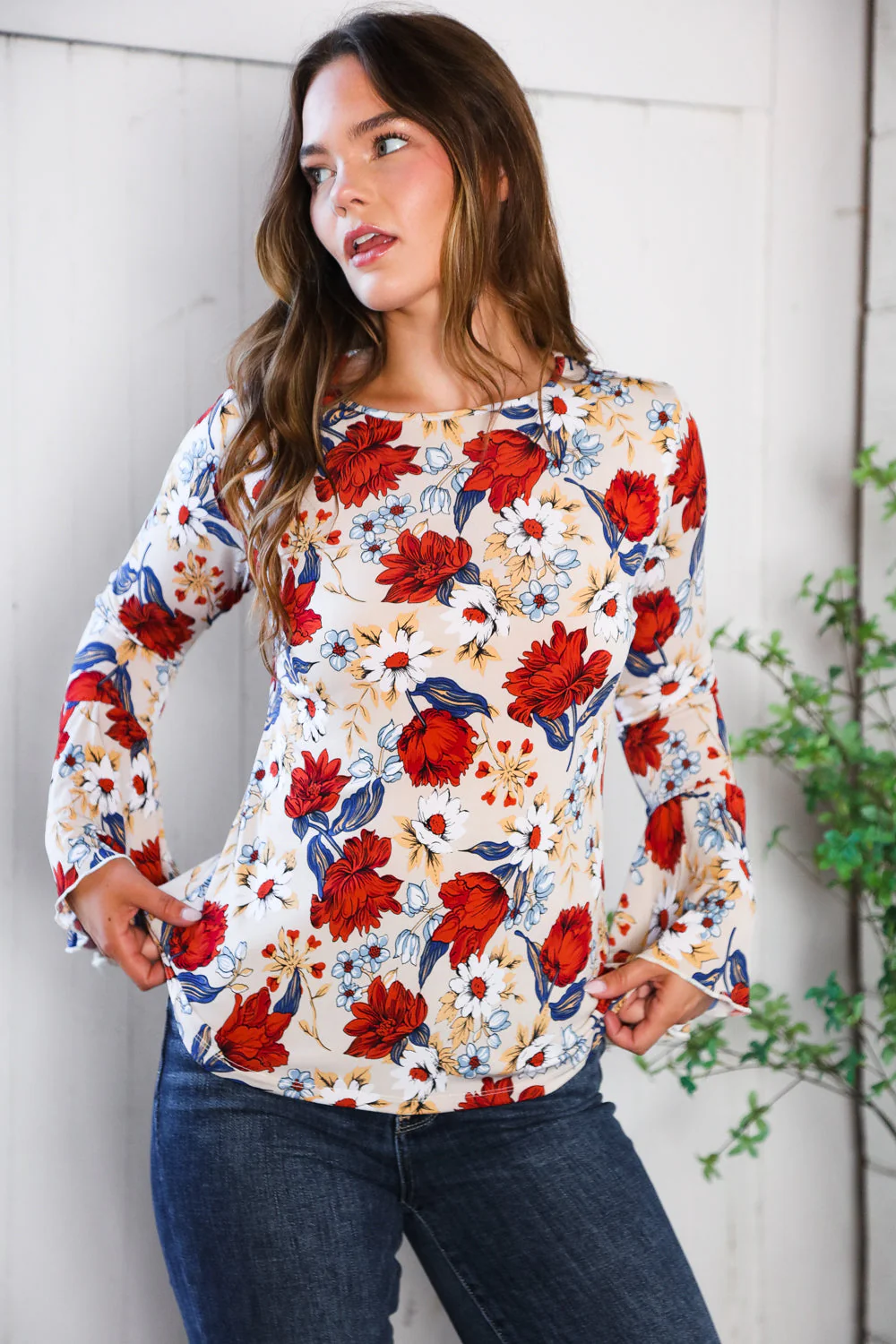 Tea Time Floral Bell Sleeve Top