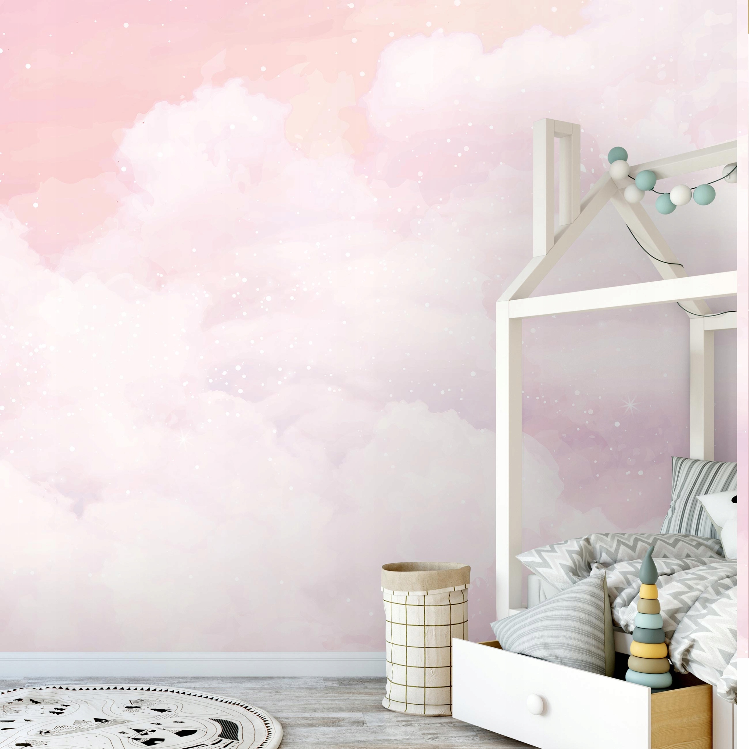 Wall mural for girls, pink clouds, sky, wallpaper for children, 400x280