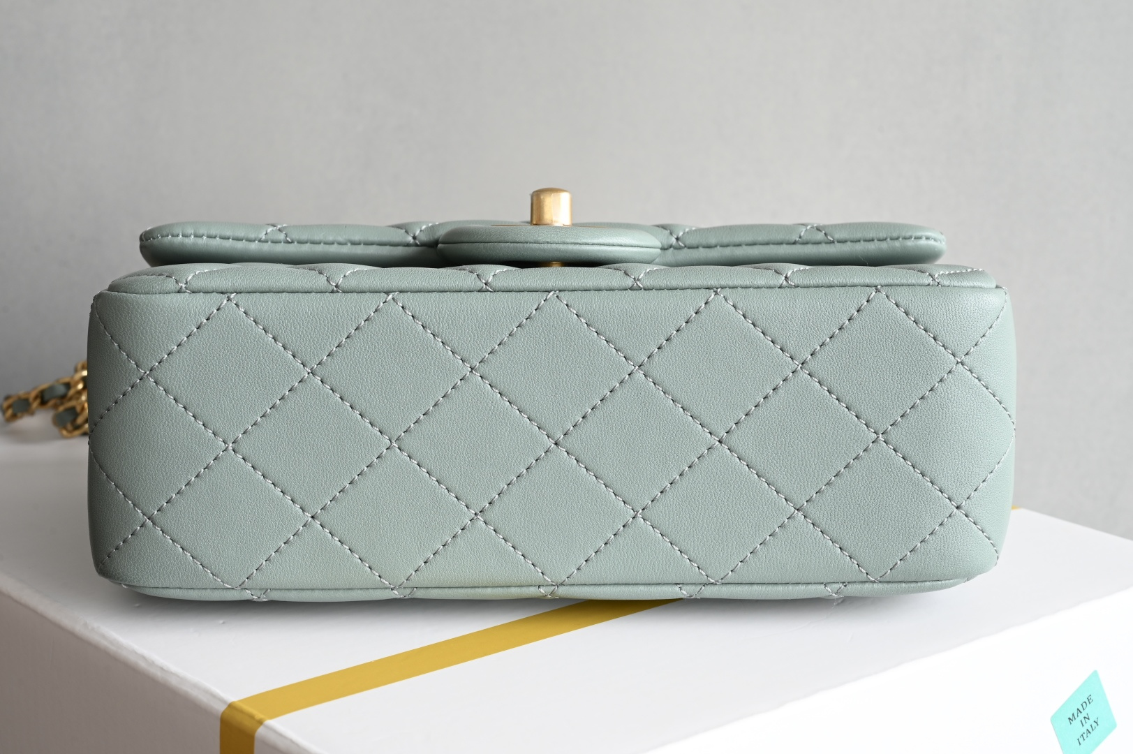 Classic Flap Large Mini with Adjustable Ball Chain in Mint Green Lambskin with Light Gold-Tone Hardware (Model AS1787) - Mocuir