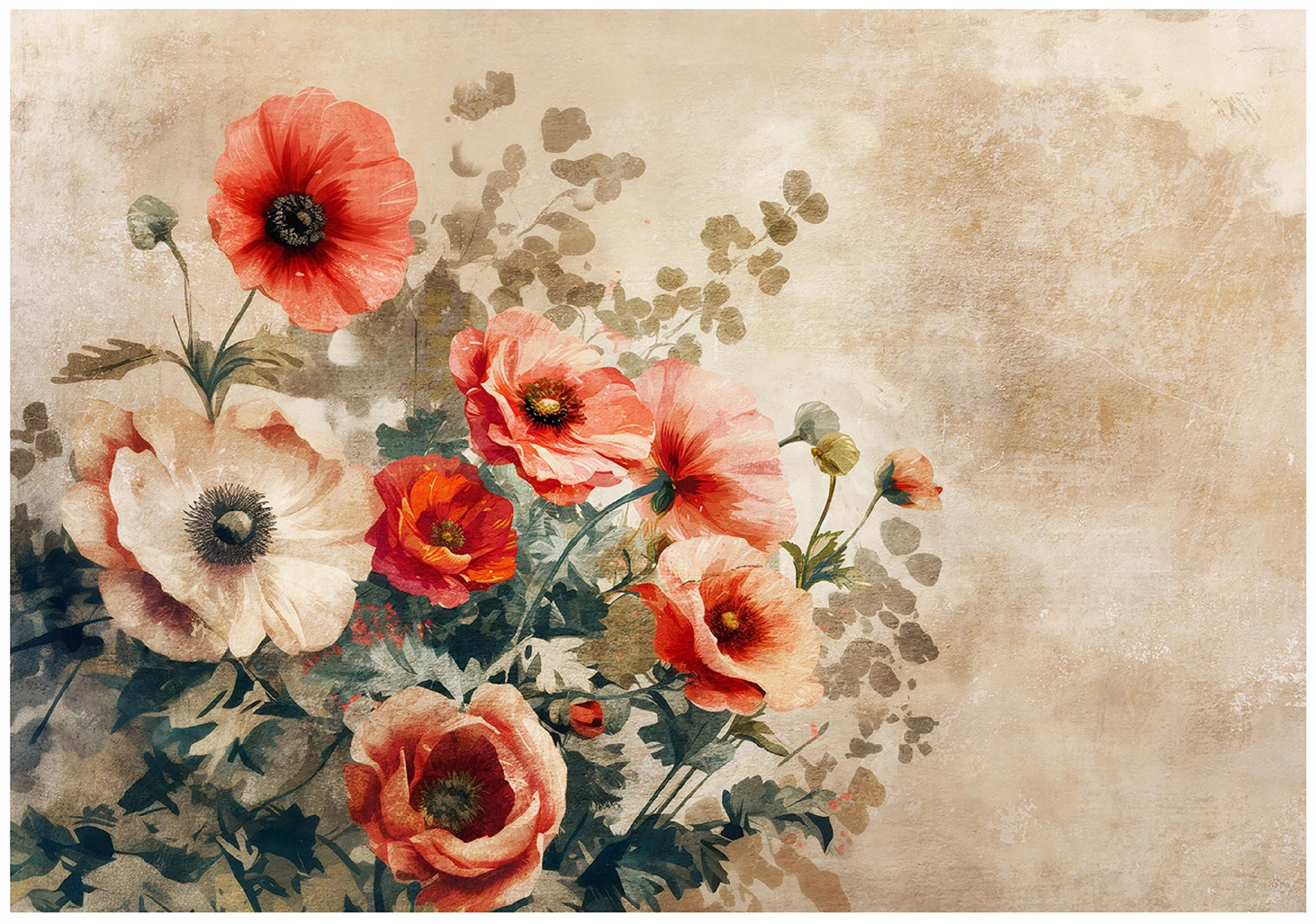 Vintage beige concrete flower wall mural for the bedroom or living room