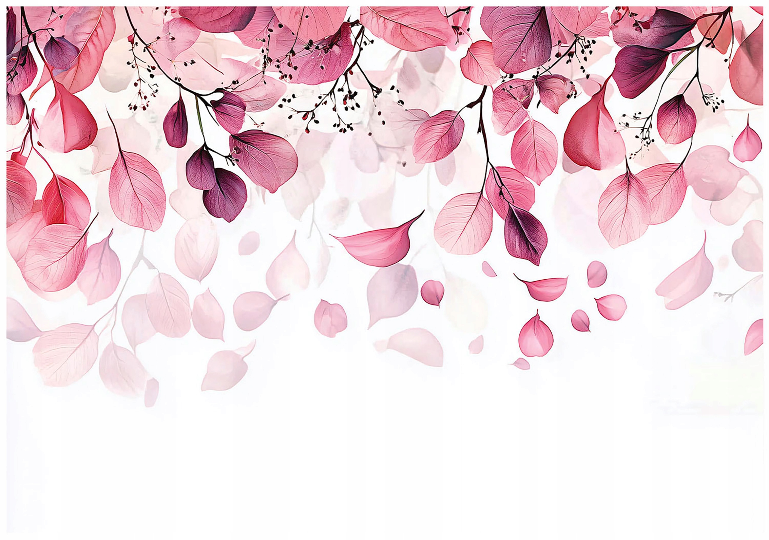 Wall mural with pink leaves for the bedroom or living room, non-woven wallpaper
