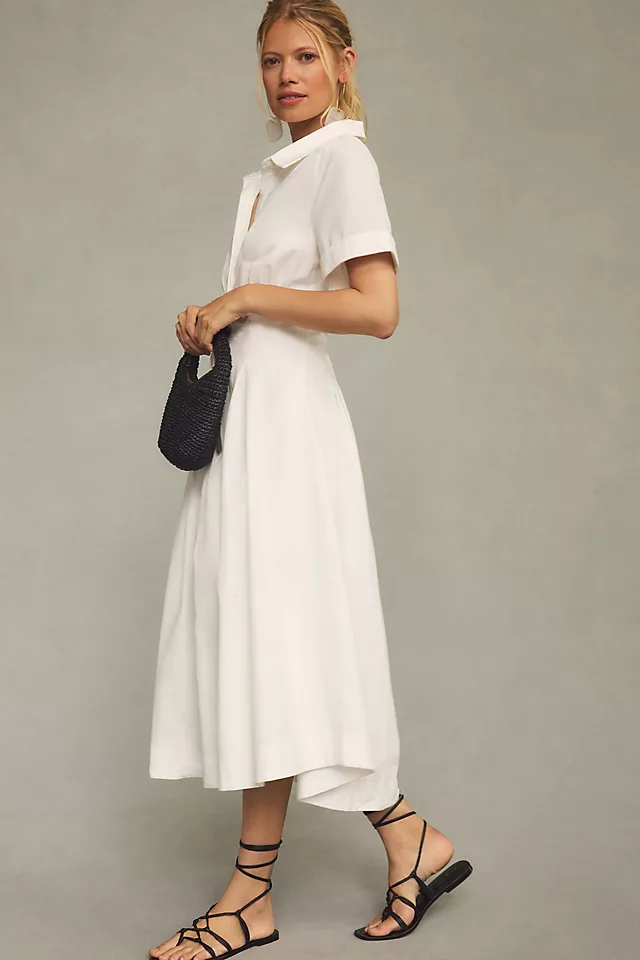 Modern Pleated Shirt Dress WHITE