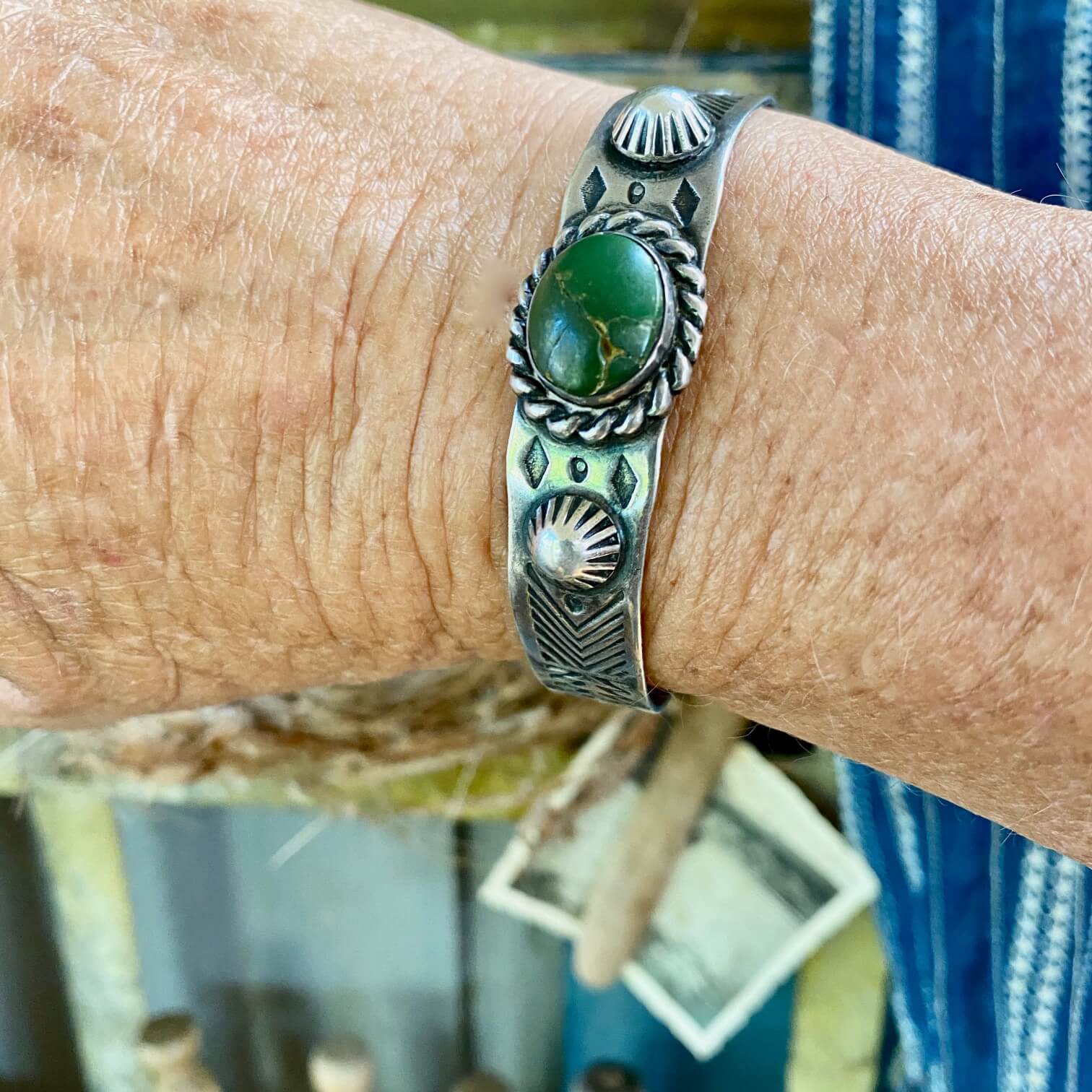 Early Navajo Turquoise Bracelet Sterling Silver Fred Harvey