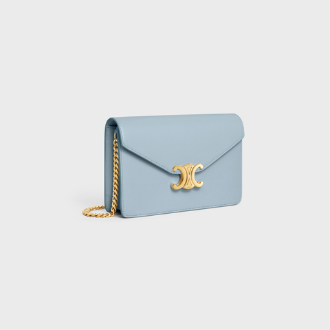 WALLET ON CHAIN MARGO IN SHINY CALFSKIN PALE BLUE