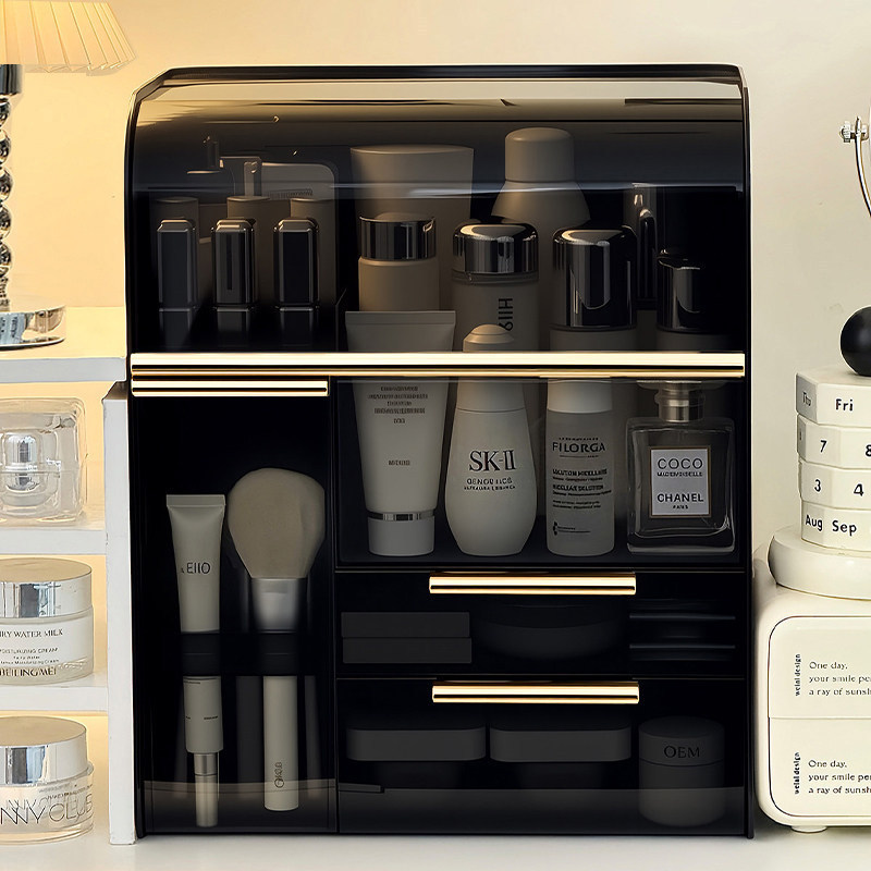 Desktop dresser cosmetics and skin care products storage cabinet advanced sense large capacity dust-proof cosmetic brush storage box with cover