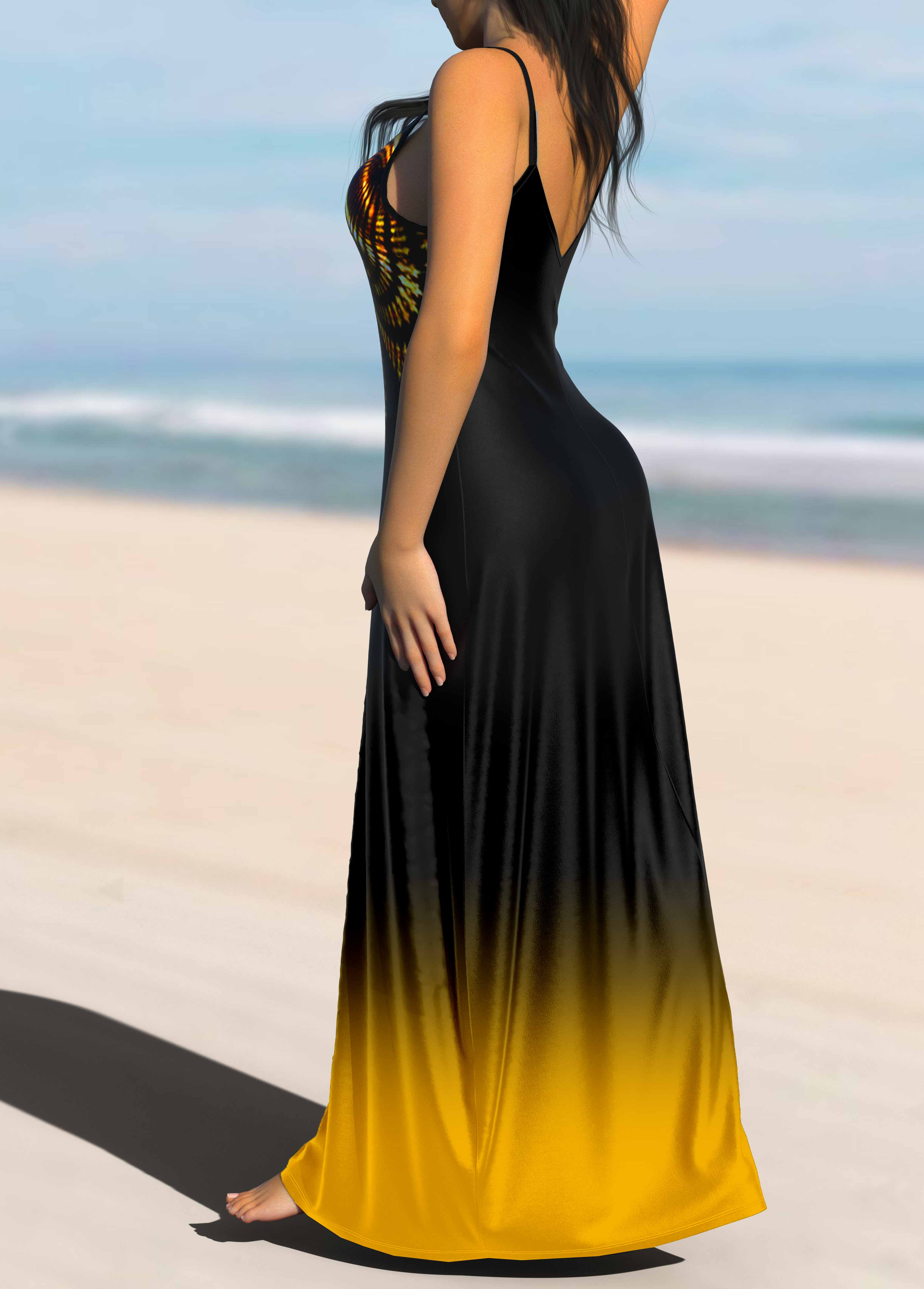 Tribal Print Ombre Strappy Maxi Dress