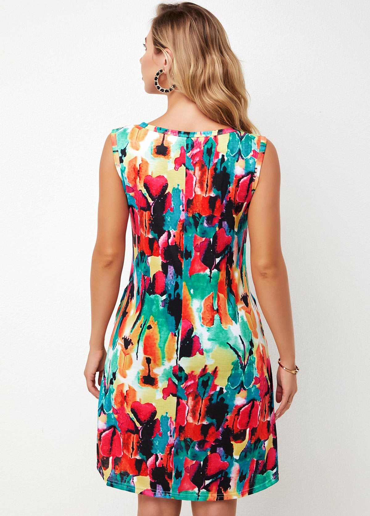 Printed Round Neck A Line Dress