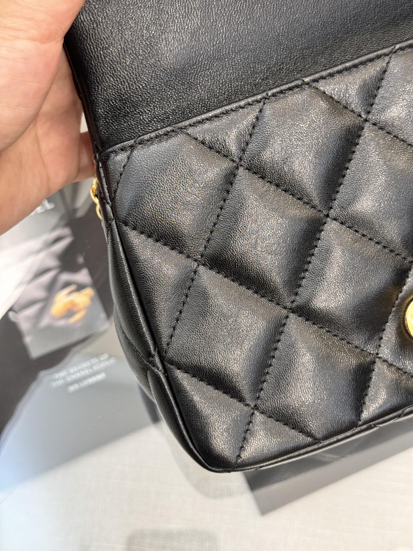 24B Classic Flap Mini with Twist Handle in Black Waxed Lambskin with Gold-Tone Hardware (Model AS5166) - Mocuir