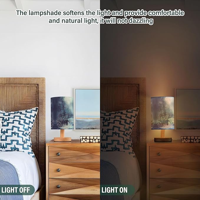 Table Lamp Octopus Pirate Ship Sea Monster Tentacle Sailboat Night Ocean Wave Nightstand Lamp