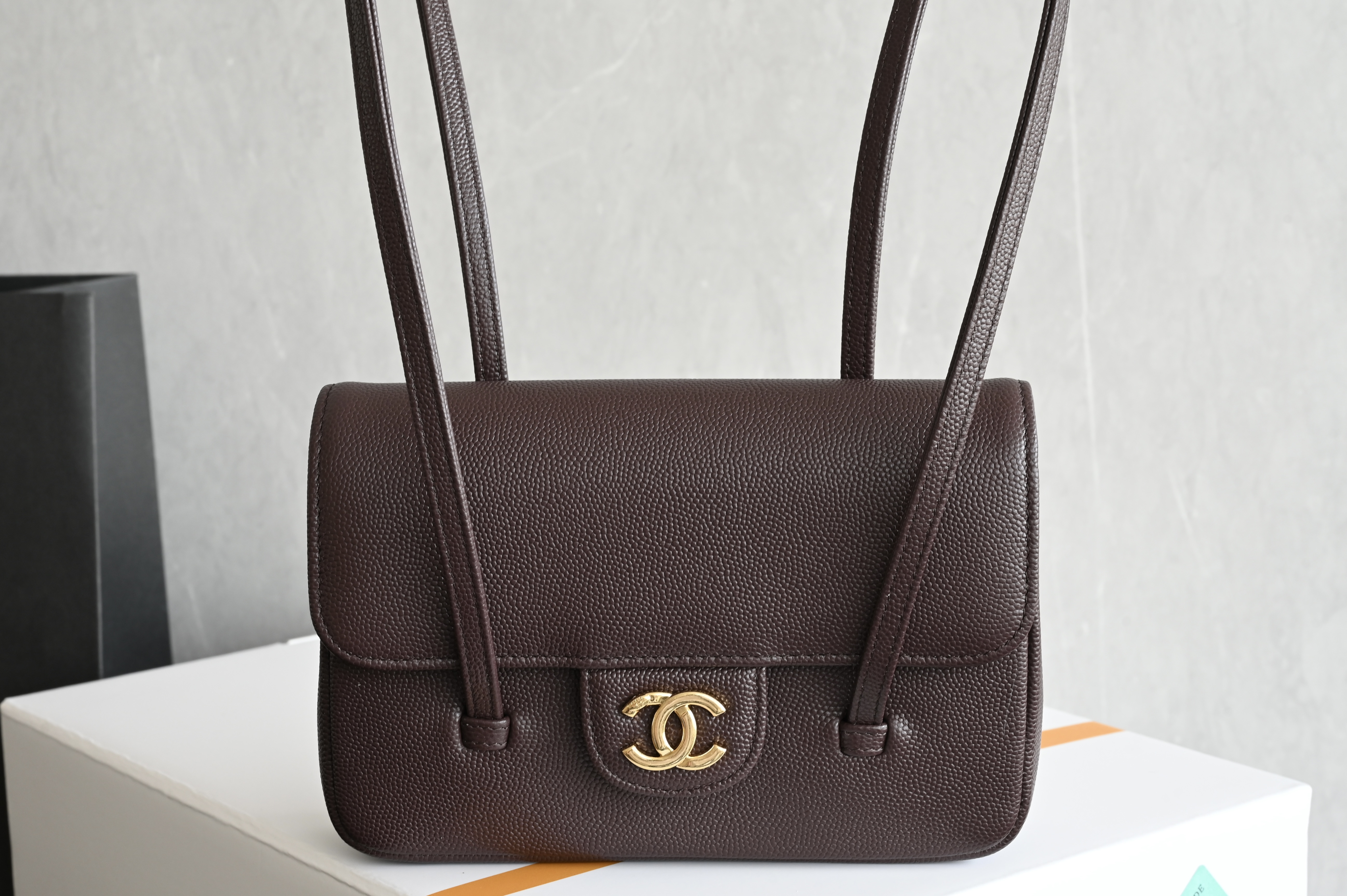 26P Pre-Collection Preppy Coco Small Flap Bag (AS6130) in Dark Burgundy Grained Shiny Calfskin (Caviar) with Gold-Tone Hardware - Mocuir