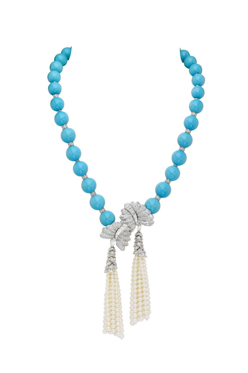 Ginkgo Green Turquoise Pearl Fringe Necklace
