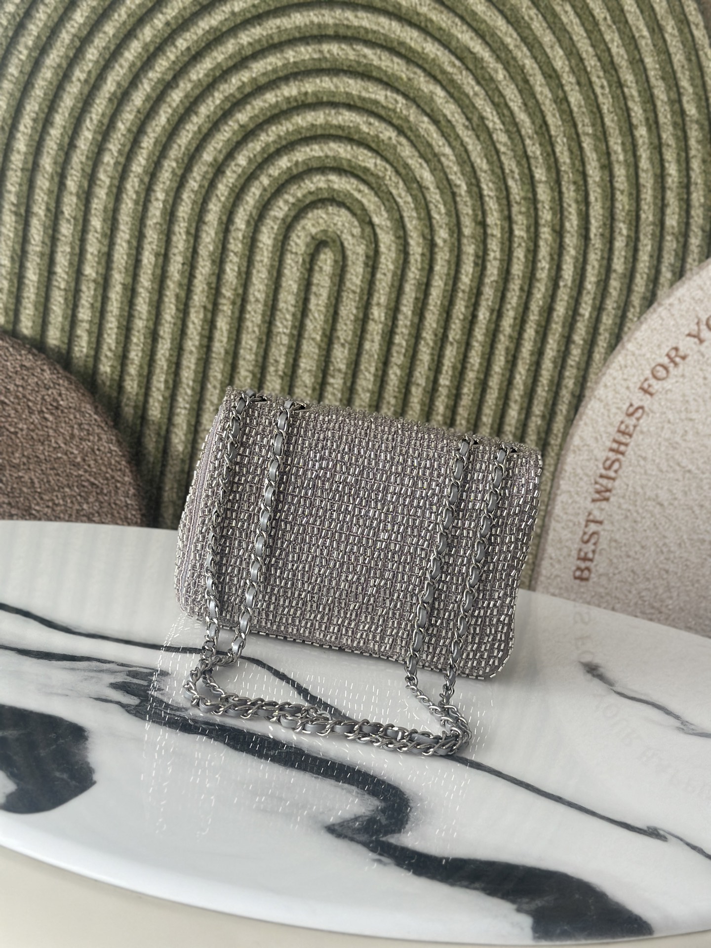 19 Bag Small in Grey Crystal Embellished Lambskin with Silver-Tone Hardware - Mocuir