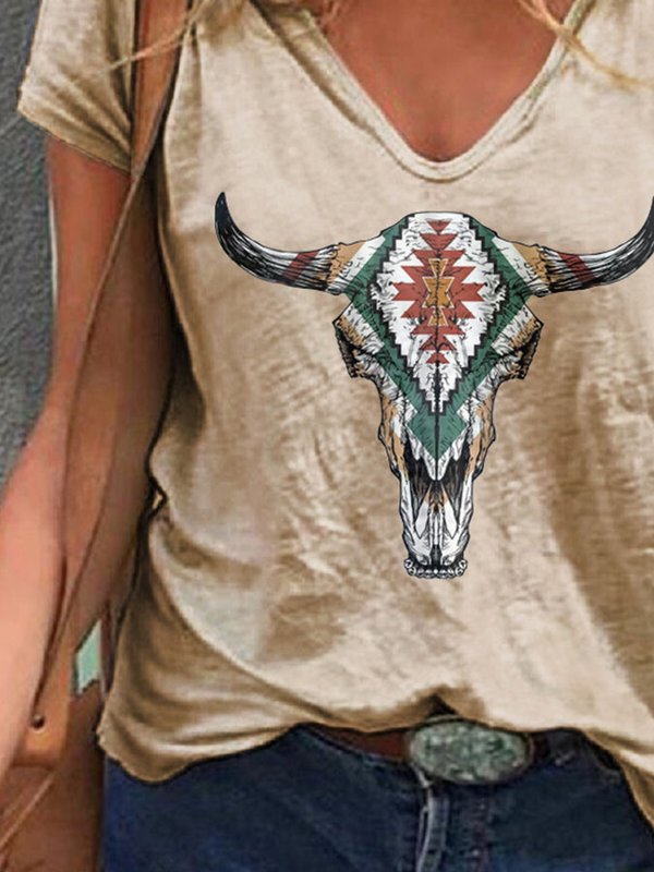 Western Vintage V-Neck Short Sleeve T-Shirt