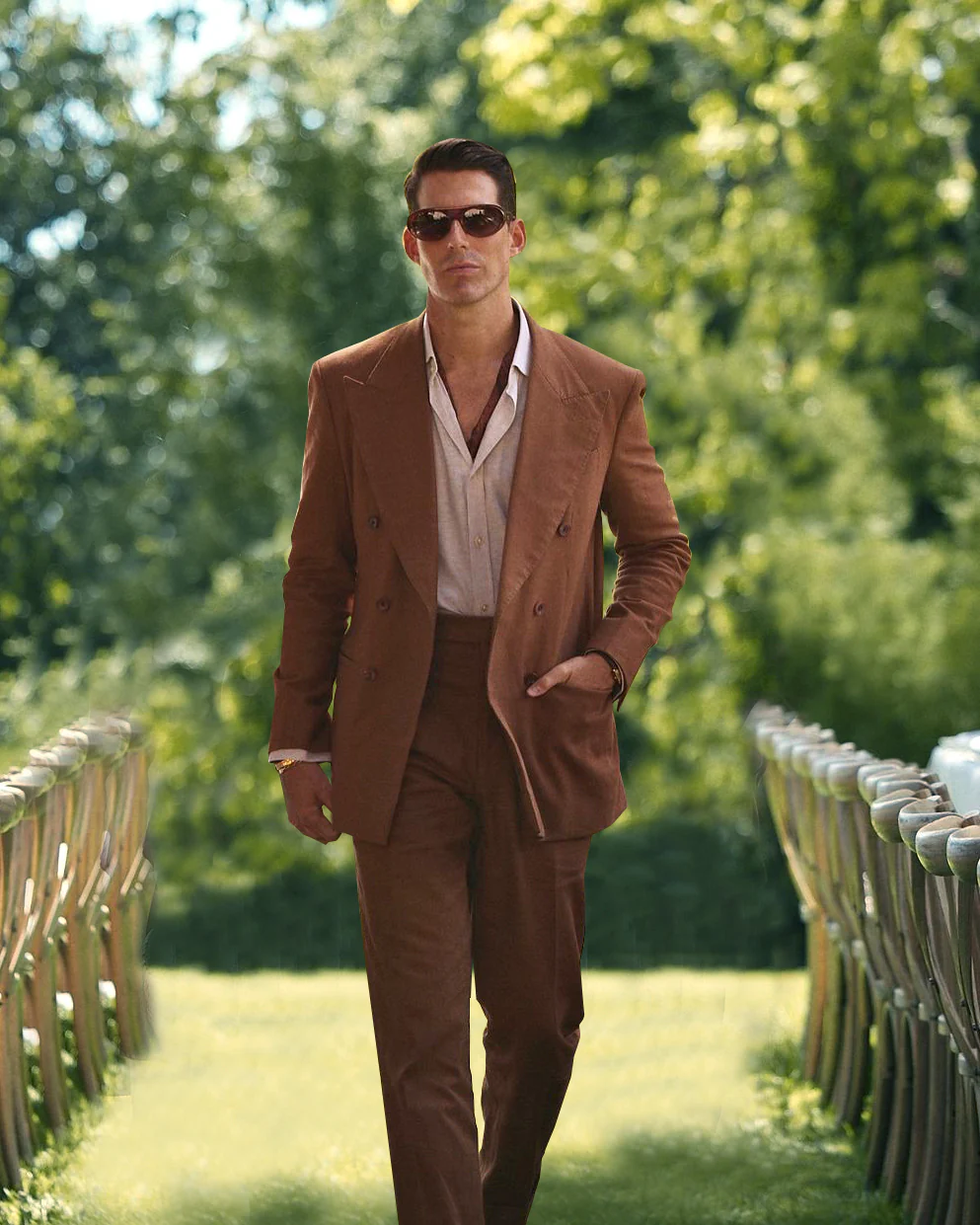 Tobacco Linen Double Breasted Suit
