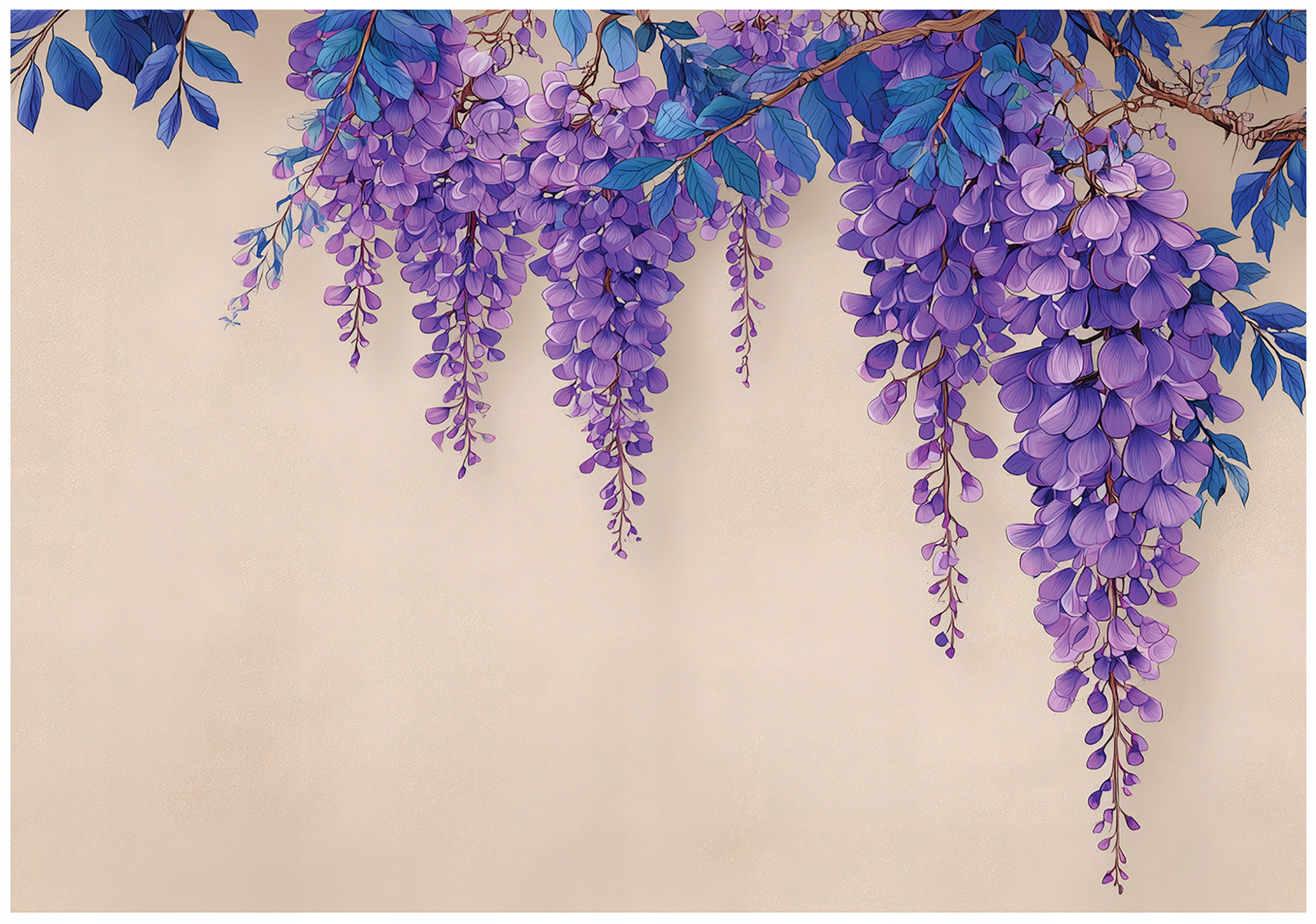 Wall mural featuring cascading wisteria flowers, suitable for bedrooms and living rooms, non-woven wallpaper