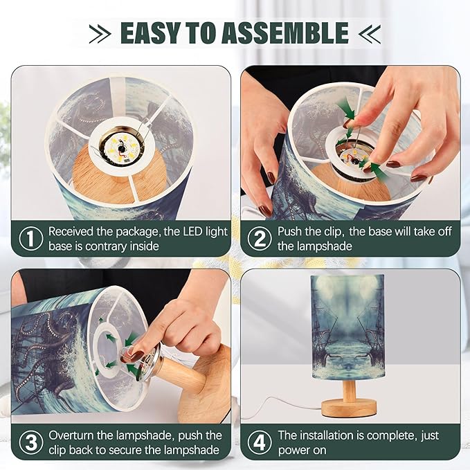 TWINKLETALE Table Lamp Octopus Pirate Ship Sea Monster Tentacle Sailboat Night Ocean Wave Nightstand Lamp