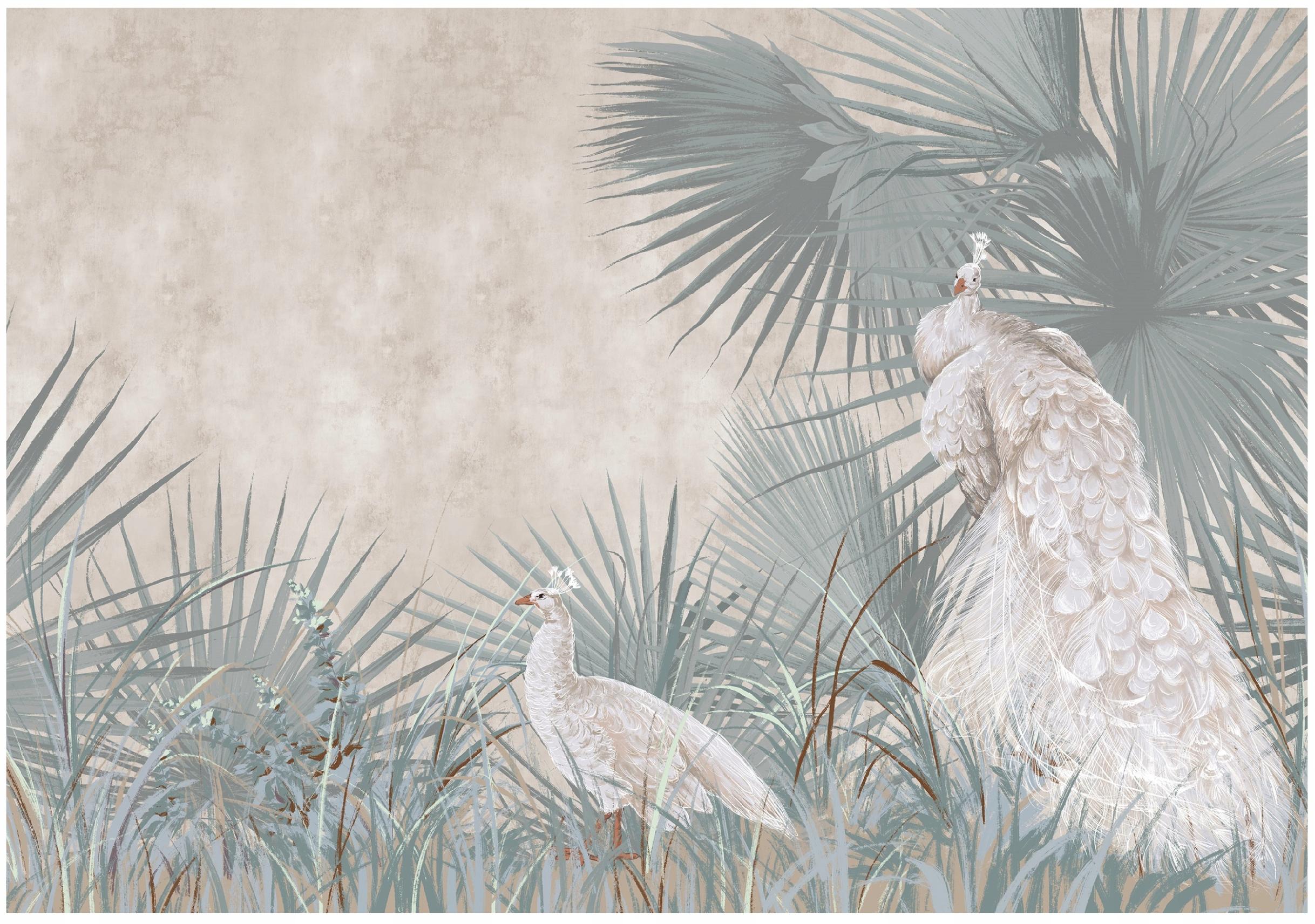 Peacock leaves on concrete wall mural birds for bedroom living room wallpaper