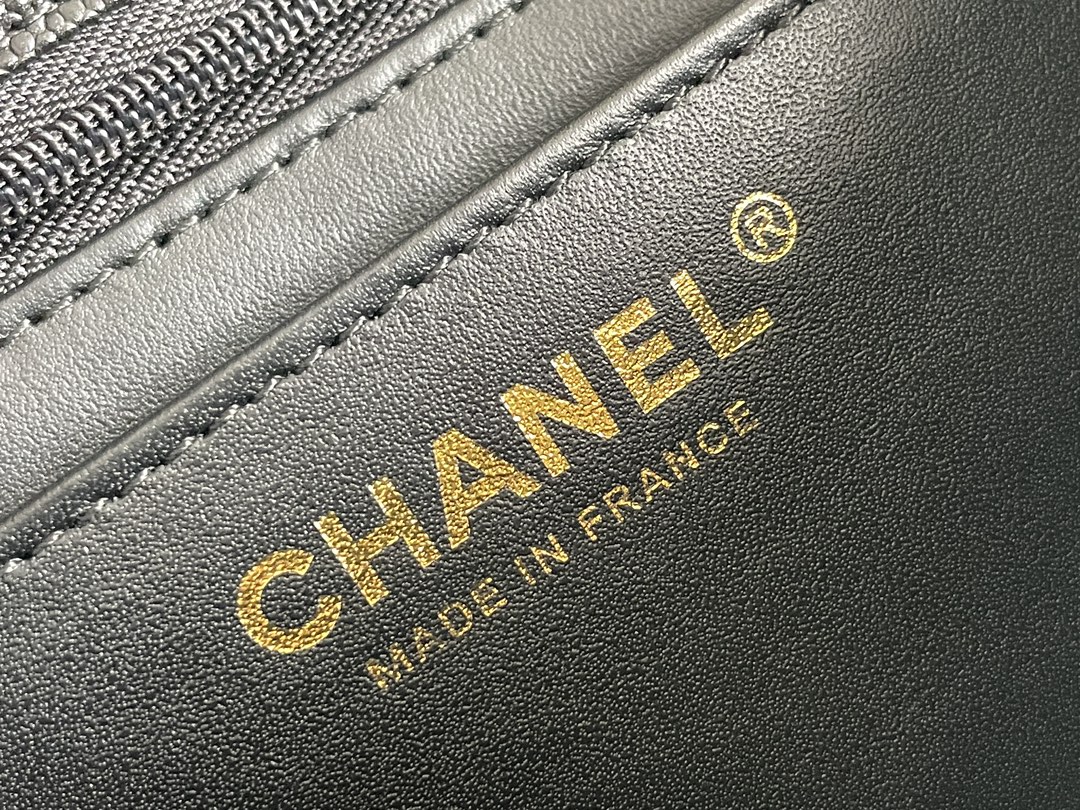 Classic Flap Mini Bag with Chain Handle in Black Quilted Grained Calfskin (Caviar) with Light Gold-Tone Hardware (Model AS5701) - Mocuir