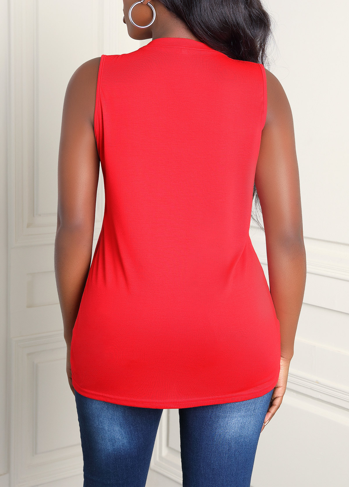 Twist Front Red Round Neck Tank Top