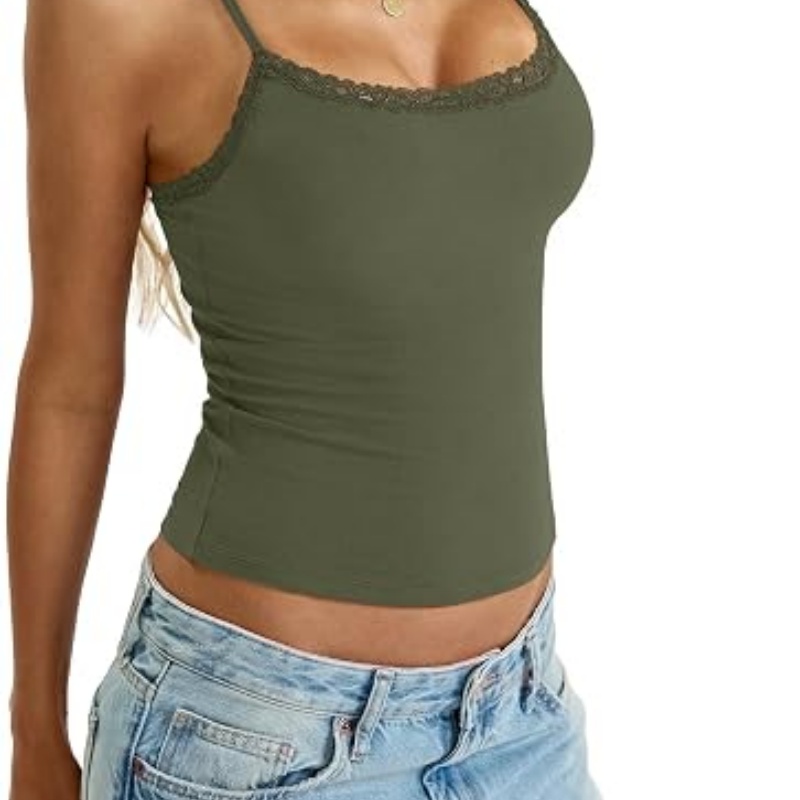 Womens Lace Camisole Cotton Scoop Neck Top Sexy Y2K Summer Clothes