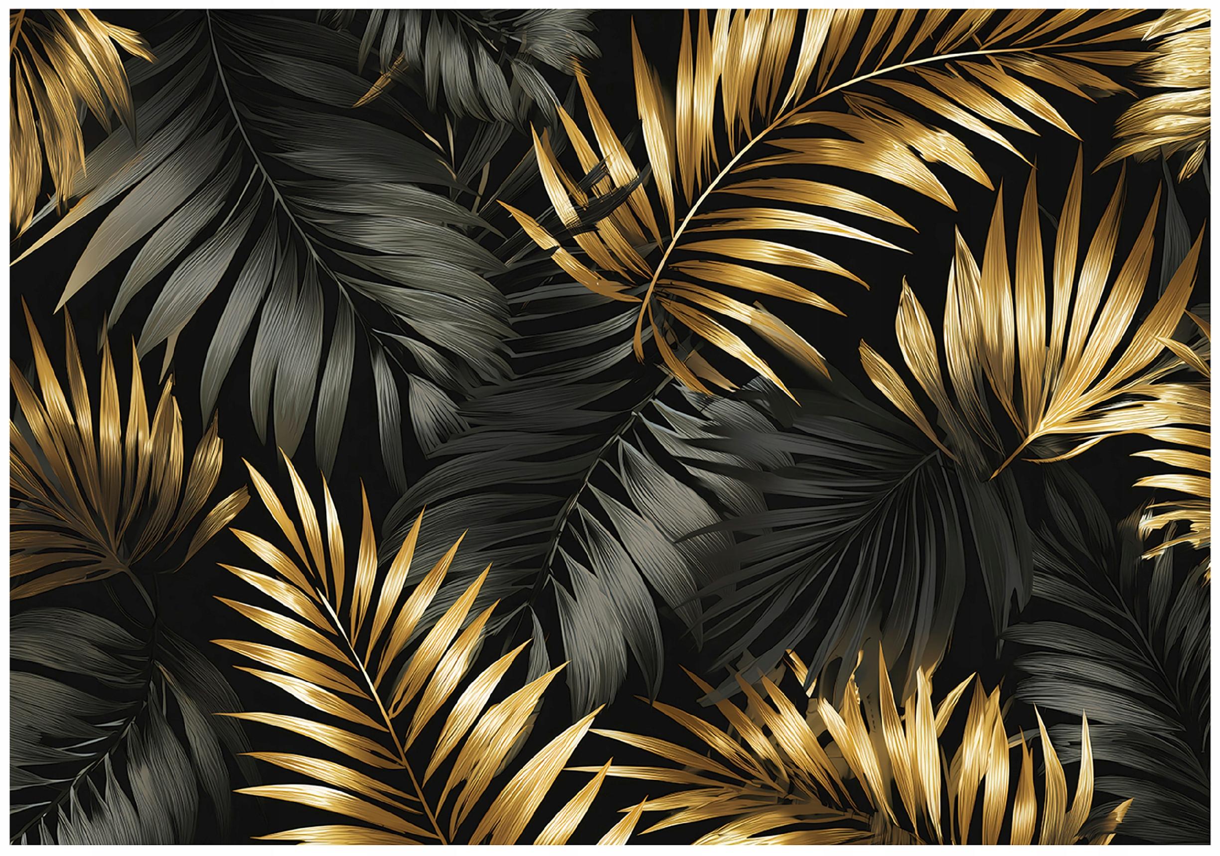 Wall mural leaves gold black glamour bedroom living room non-woven fabric