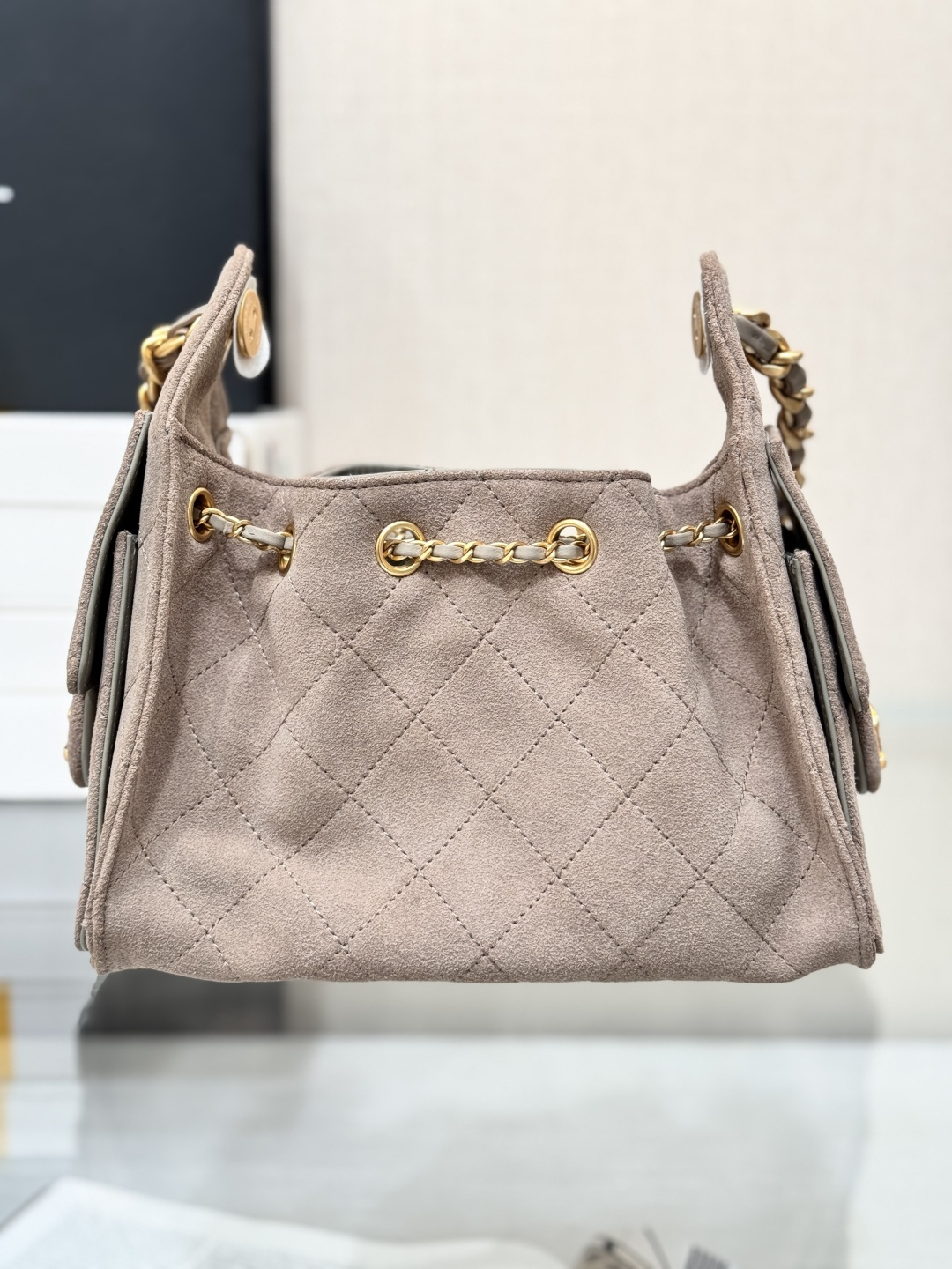 25Bag Mini Drawstring Bag（Gray Brown） - Mocuir