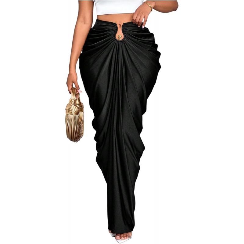 Women's Ruched Bodycon Maxi Skirt