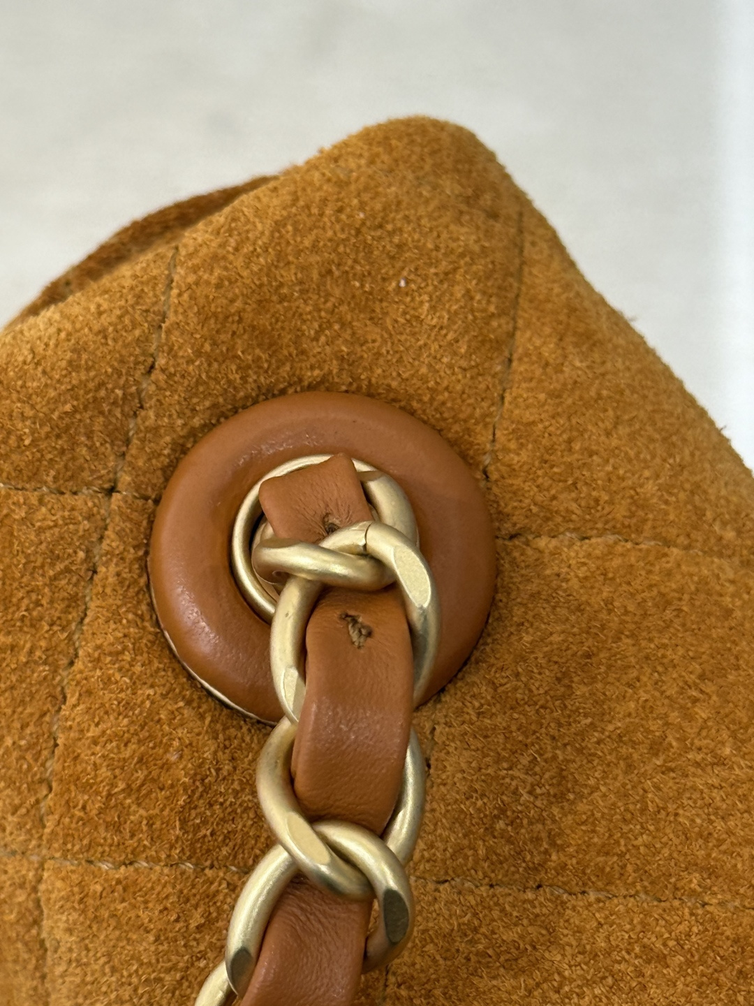 26C Cruise Mini Flap Bag in Caramel Mocha Suede Calfskin with Gold-Tone Hardware (Model AS5989) - Mocuir