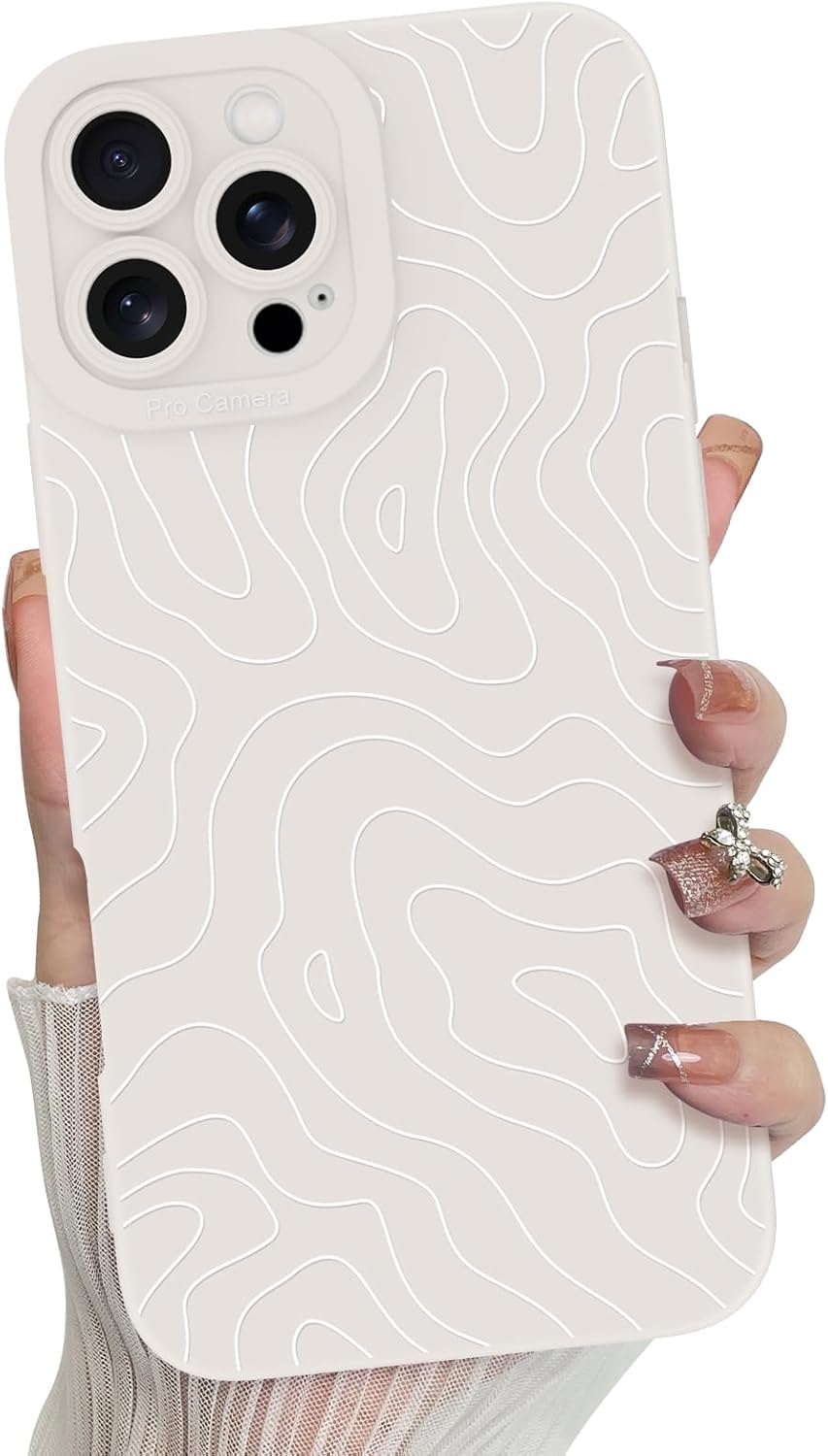 iPhone 16 Pro Max Case Wave Ripple Pattern -White| Silicone Cute, Camera Protection Soft Slim Phone Case for Phone Case