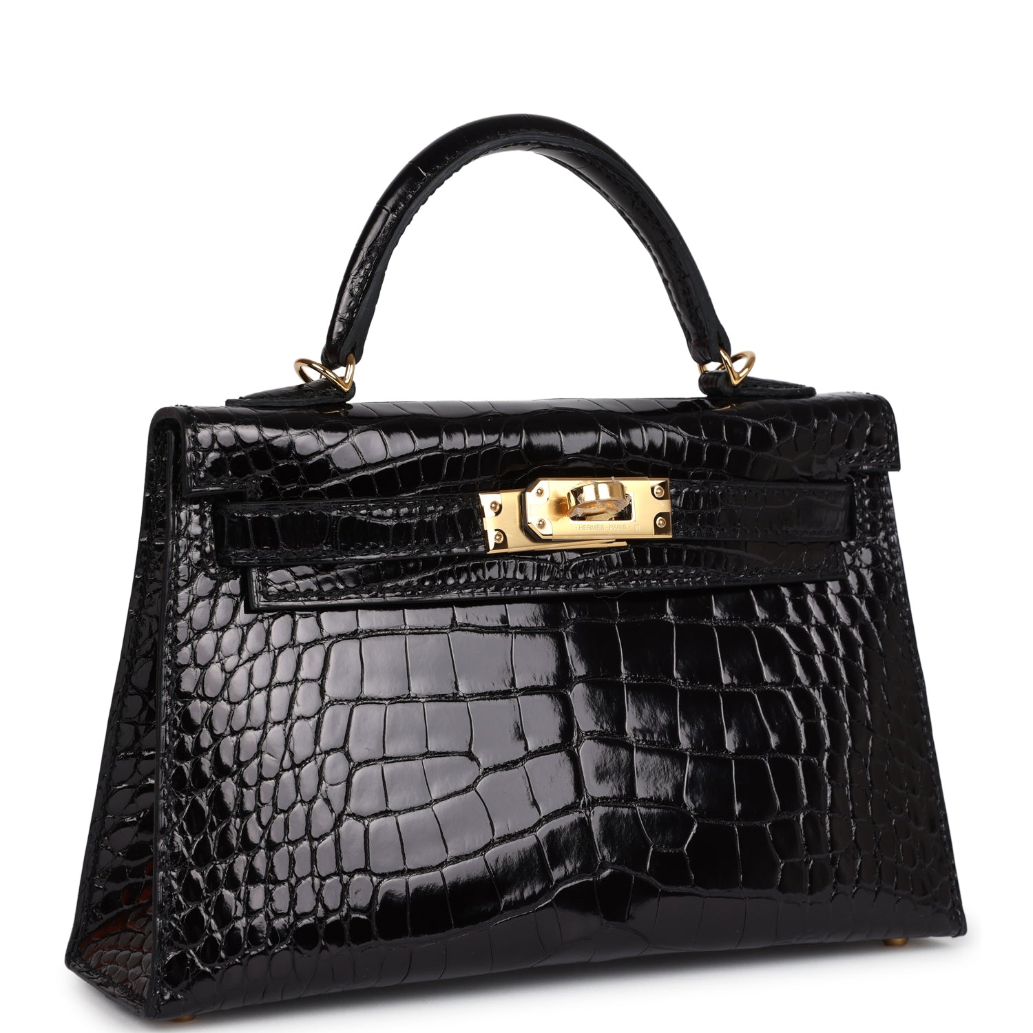Kelly Sellier 20 Black Shiny Alligator Gold Hardware