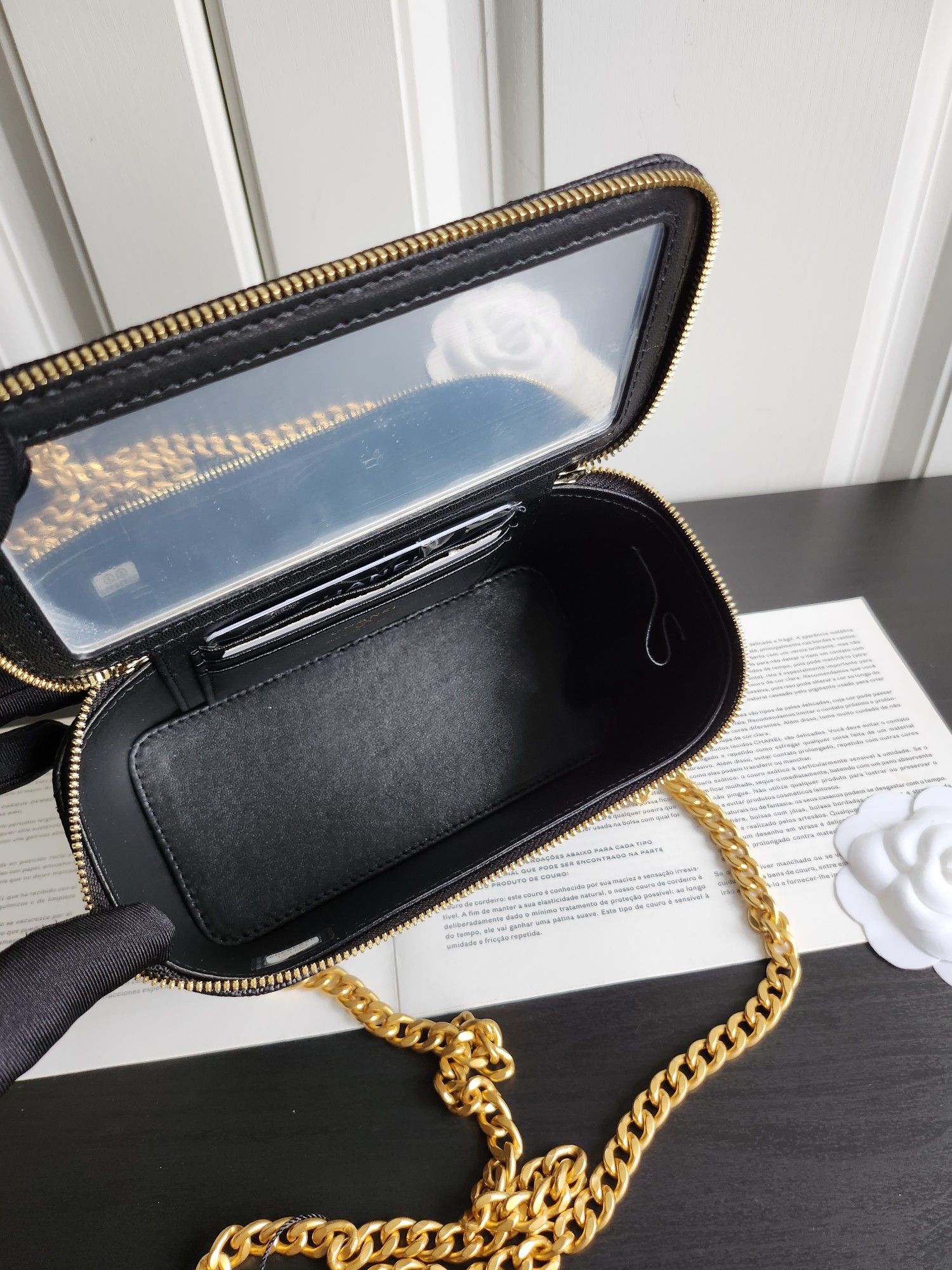 23P Small Vanity Case Bag (AP3204) in Black Quilted Caviar Leather with Light Gold-Tone Hardware & Heart Charm - Mocuir