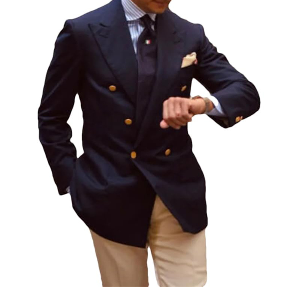 Men's Business Casual Double Breasted Metal Buttons Blazer
