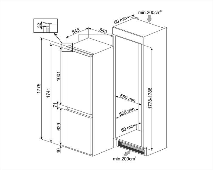 SMEG - Frigorifero incasso CP177TNE Classe E 275lt