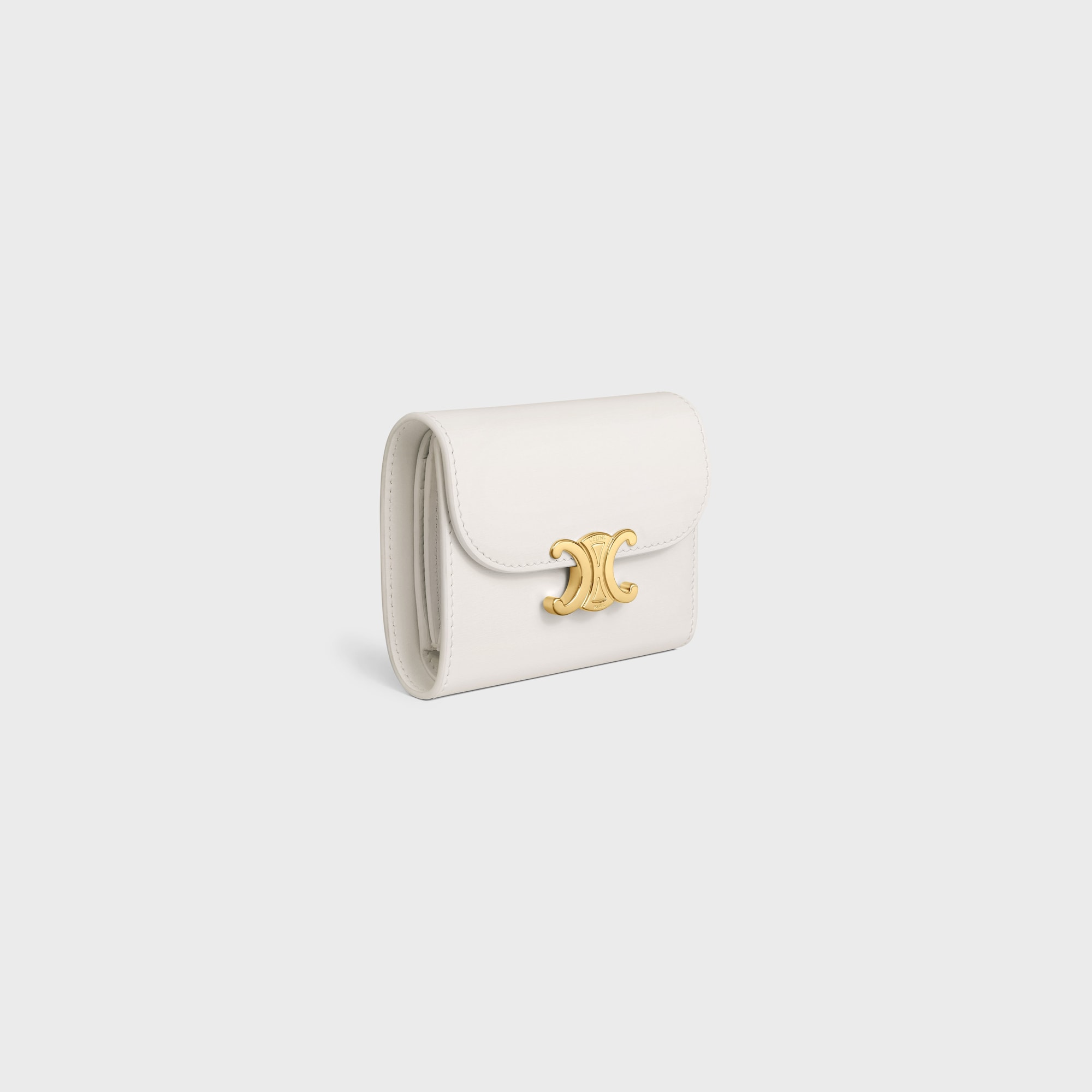 SMALL FLAP WALLER TRIOMPHE IN SHINY CALFSKIN WHITE
