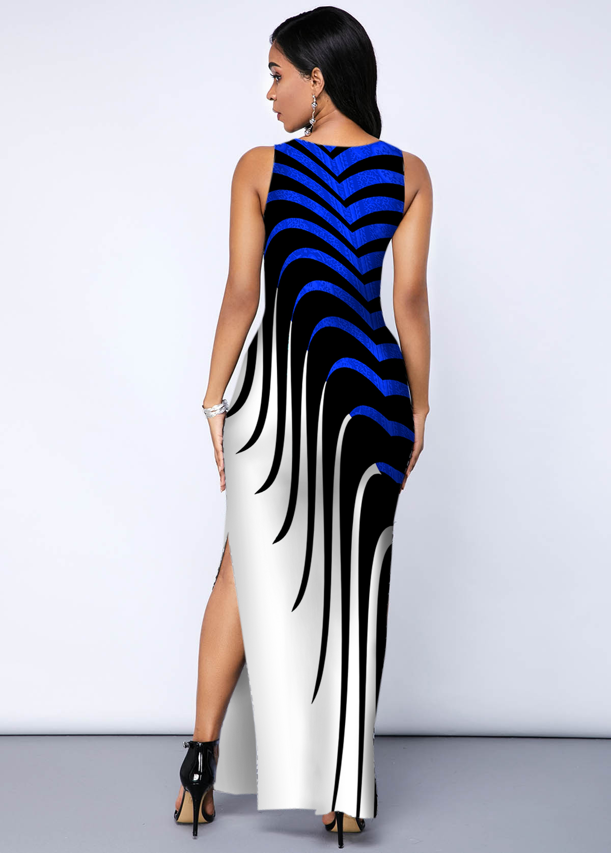 Side Slit Sleeveless Round Neck Printed Dress