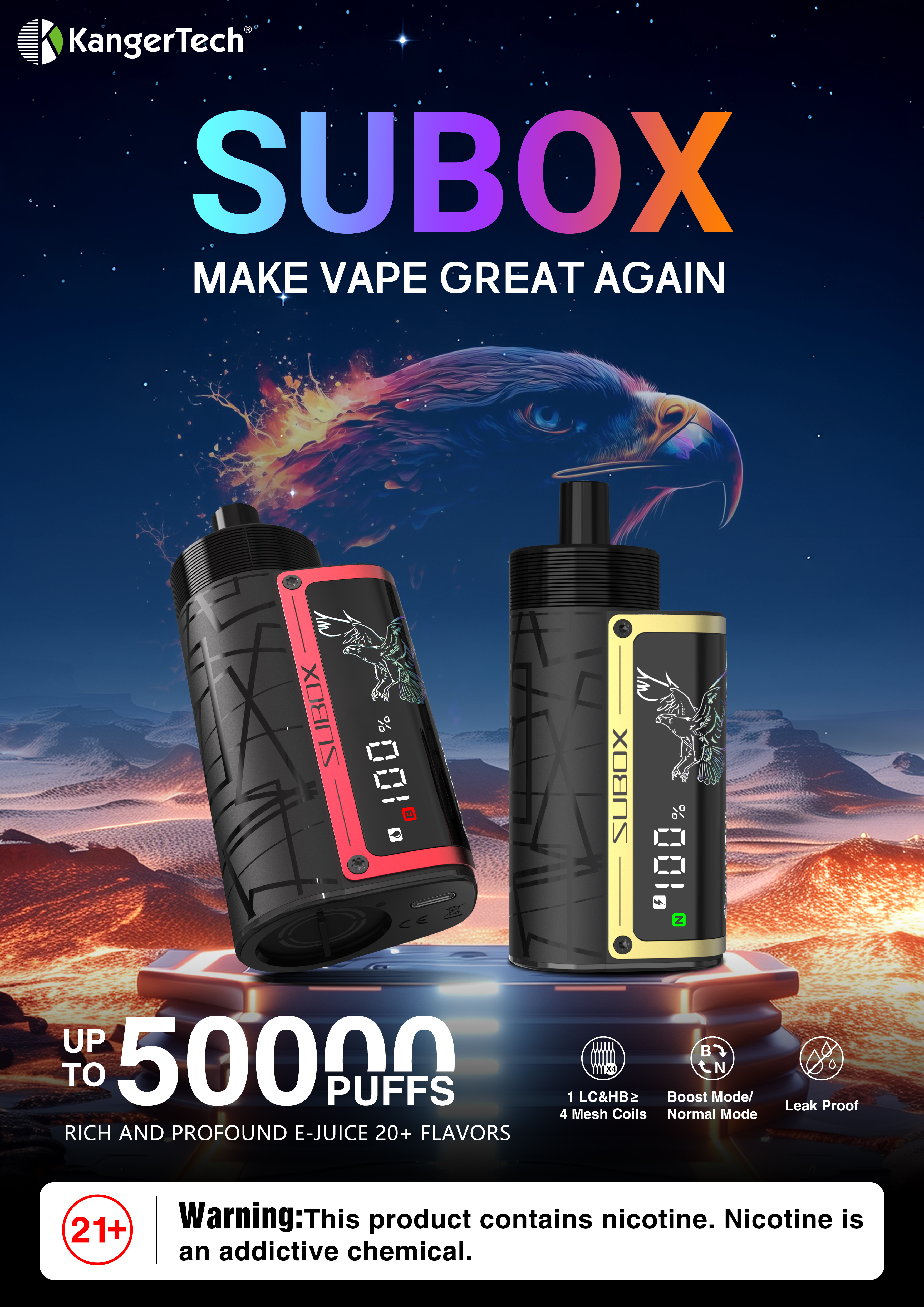 Kanger SUBOX 50000 Disposable Vape 40ml 0.5%-5-Pack