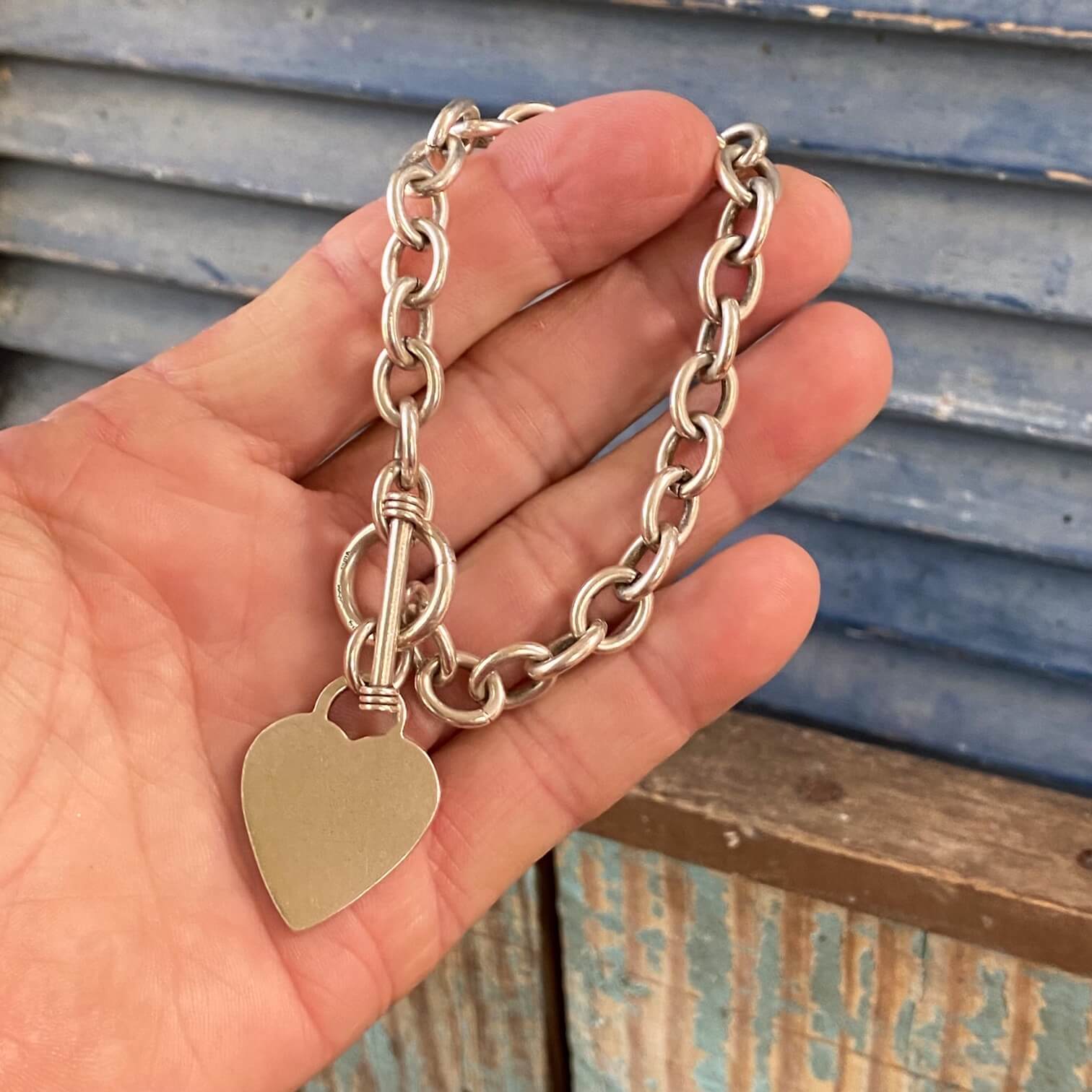 Sterling Silver Heart Charm Toggle Bracelet