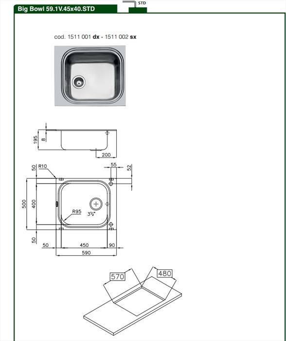 FOSTER - Lavello lineare 1511002 Big Bowl 59.1V.45x40.STD-Acciaio AISI 304 spazzolato