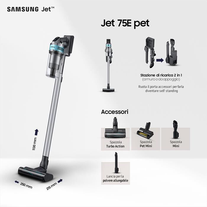 SAMSUNG - Scopa elettrica JET 75E PET VS20B75AGR1-TEAL MINT