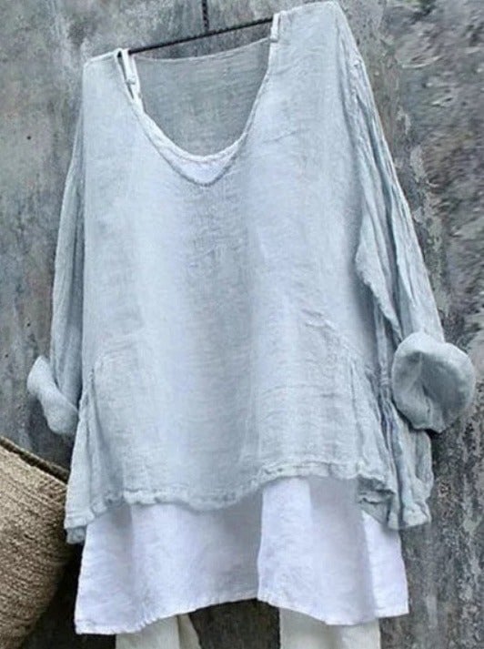 Casual Long Sleeve V Neck Plain Shirts & Tops