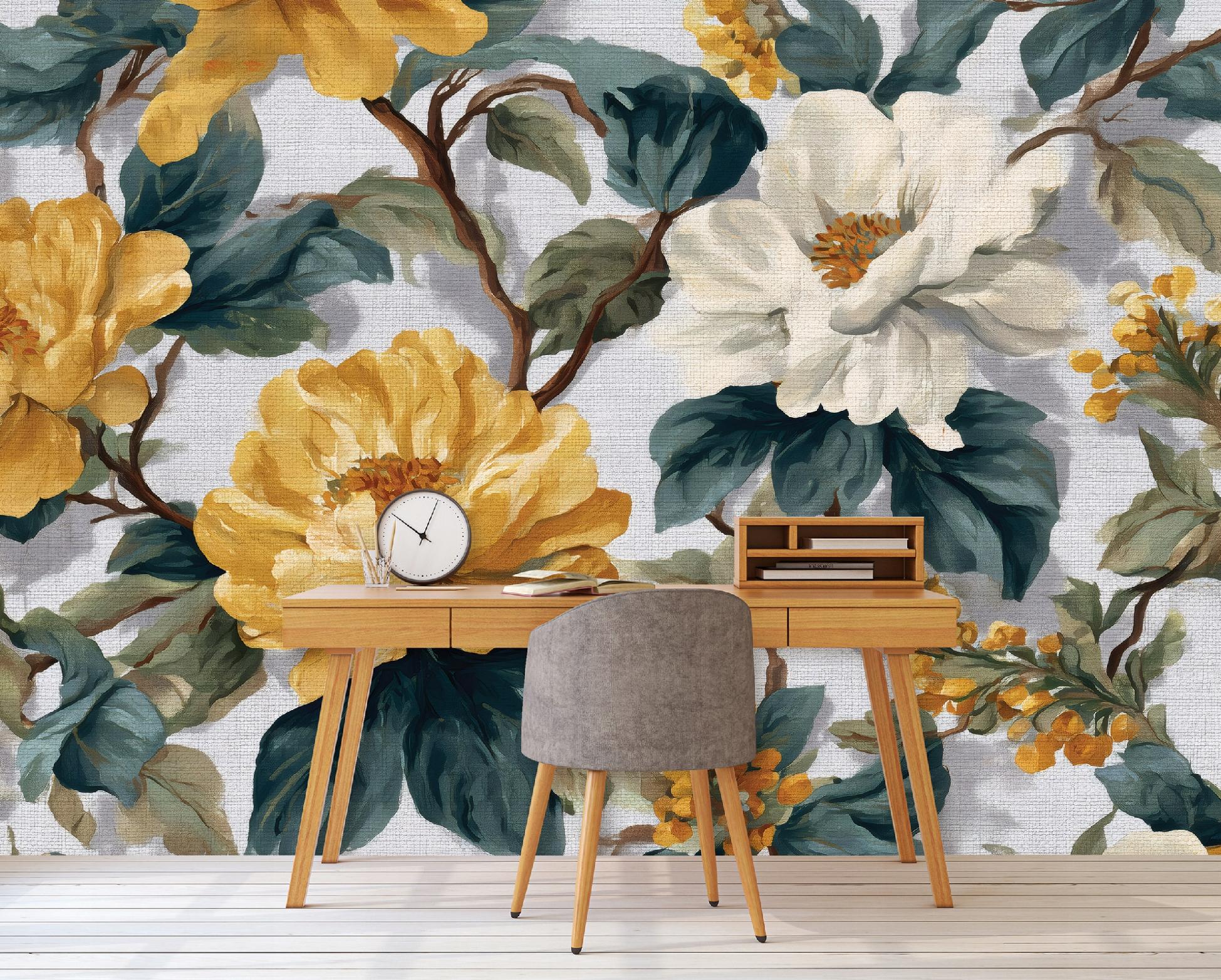 Abstract retro flower wall mural for bedroom or living room, non-woven wallpaper,